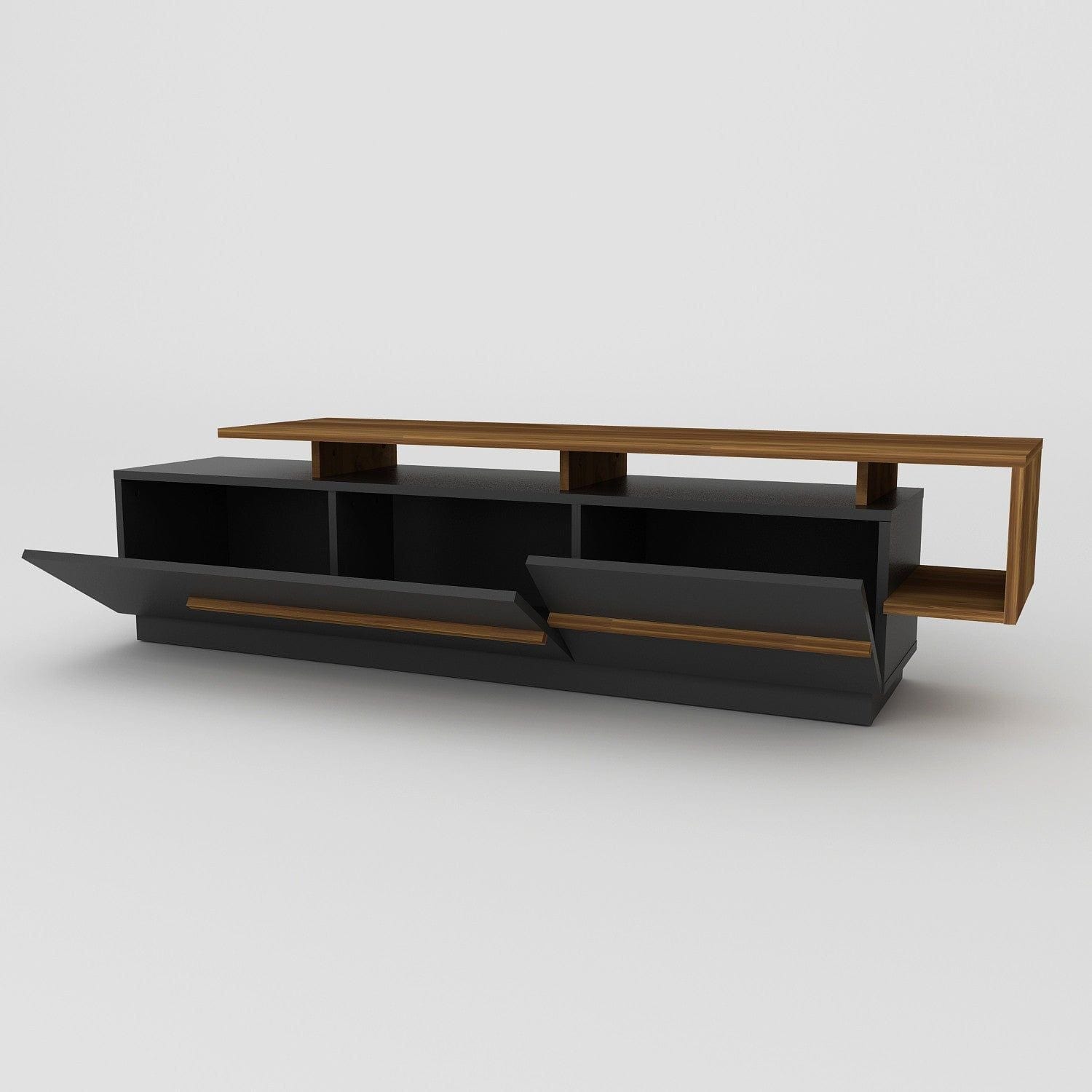 Comoda TV Pia, negru/nuc, PAL melaminat, 180x39x46 cm