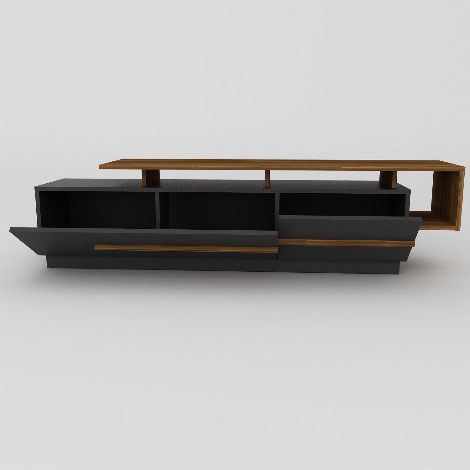 Comoda TV Pia, negru/nuc, PAL melaminat, 180x39x46 cm