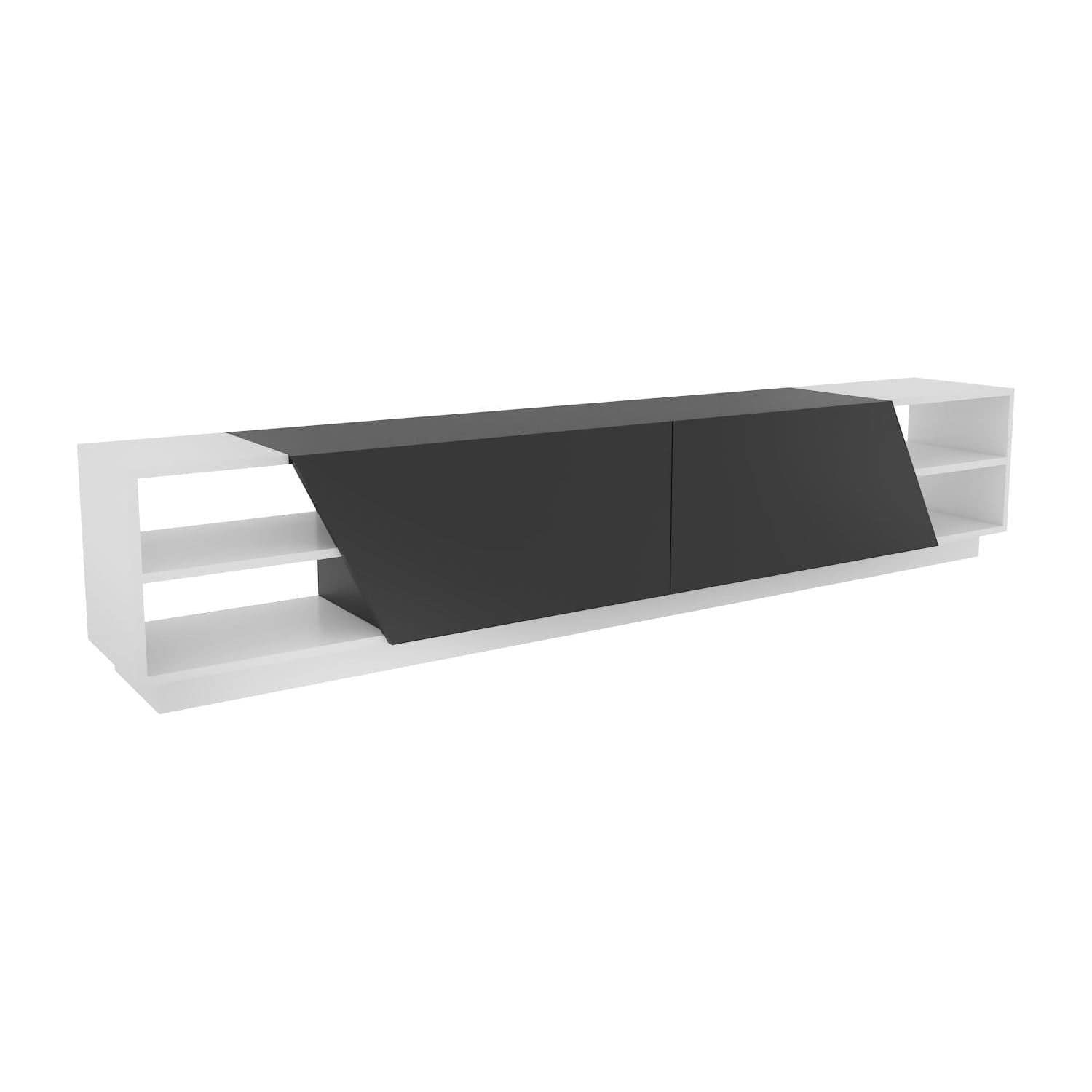 Comoda TV RHODES, alb/gri antracit, PAL melaminat, 240x37x47 cm