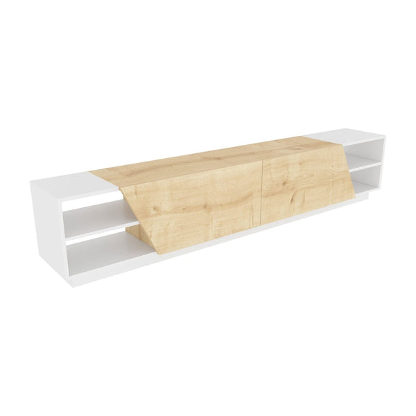 Comoda TV RHODES, alb/stejar, PAL melaminat, 240x37x47 cm