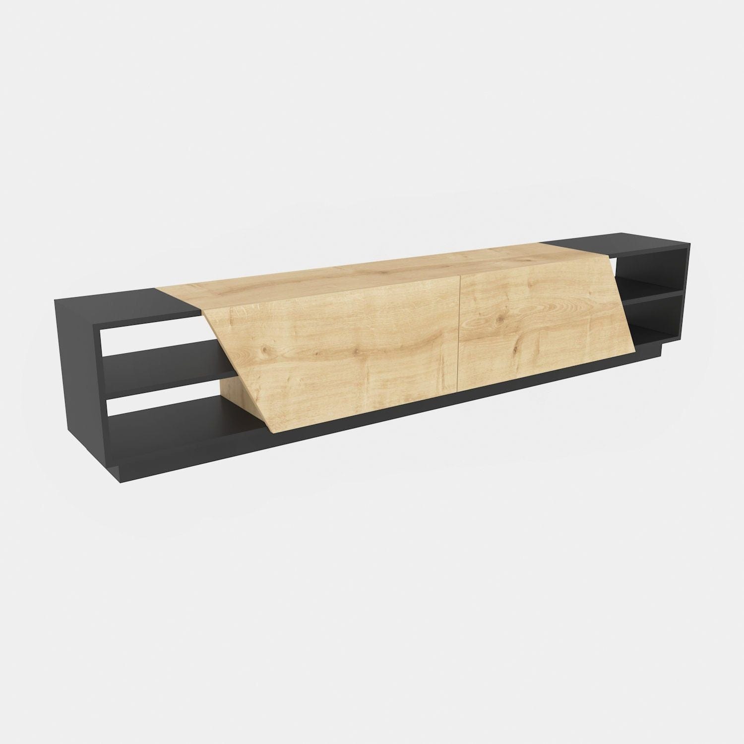 Comoda TV RHODES, gri antracit/stejar, PAL melaminat, 240x37x47 cm