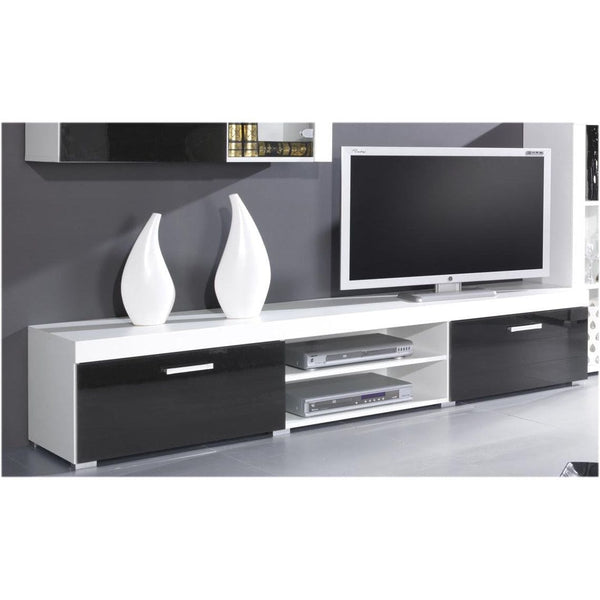 Comoda TV SAMBA REG-8, alb/negru, PAL laminat, 200x45x39 cm