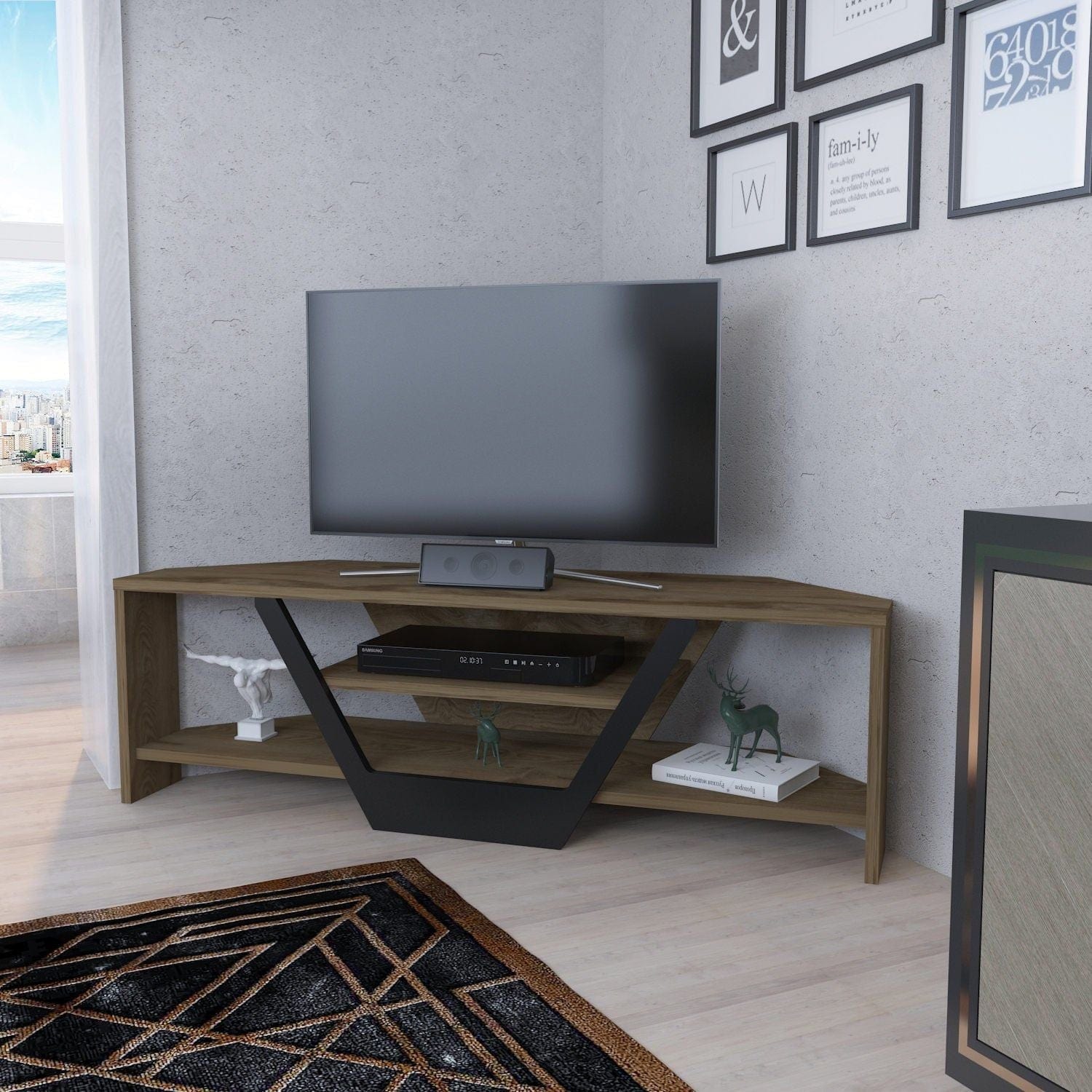 Comoda TV SARES, nuc/negru, PAL melaminat, 120x35x37 cm