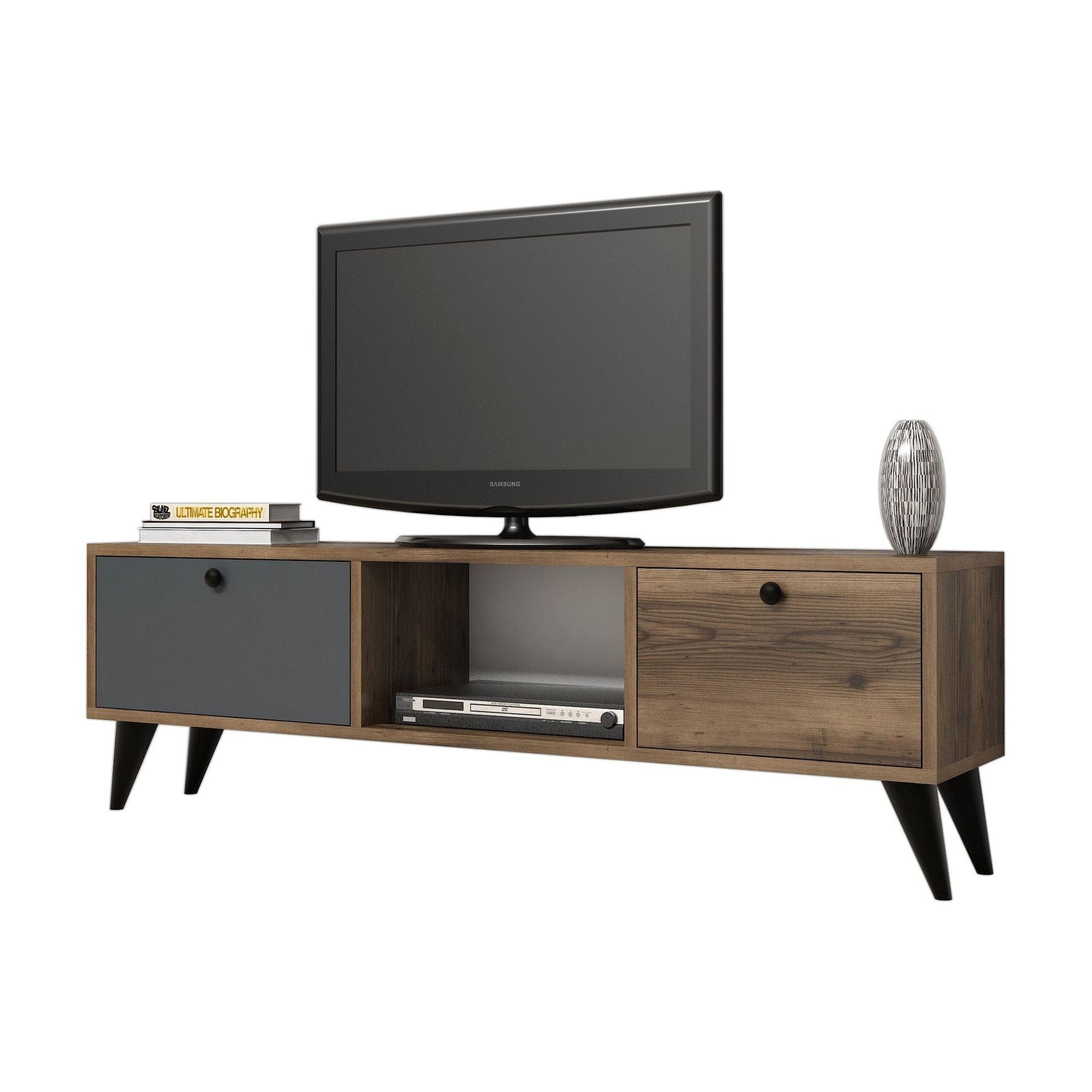 Comoda TV SERENAT 1214, nuc/negru/gri antracit, PAL melaminat, 138x30x43 cm