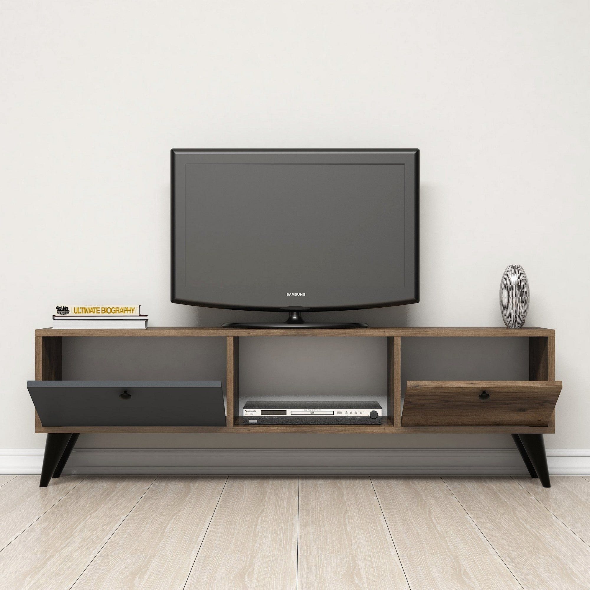 Comoda TV SERENAT 1214, nuc/negru/gri antracit, PAL melaminat, 138x30x43 cm