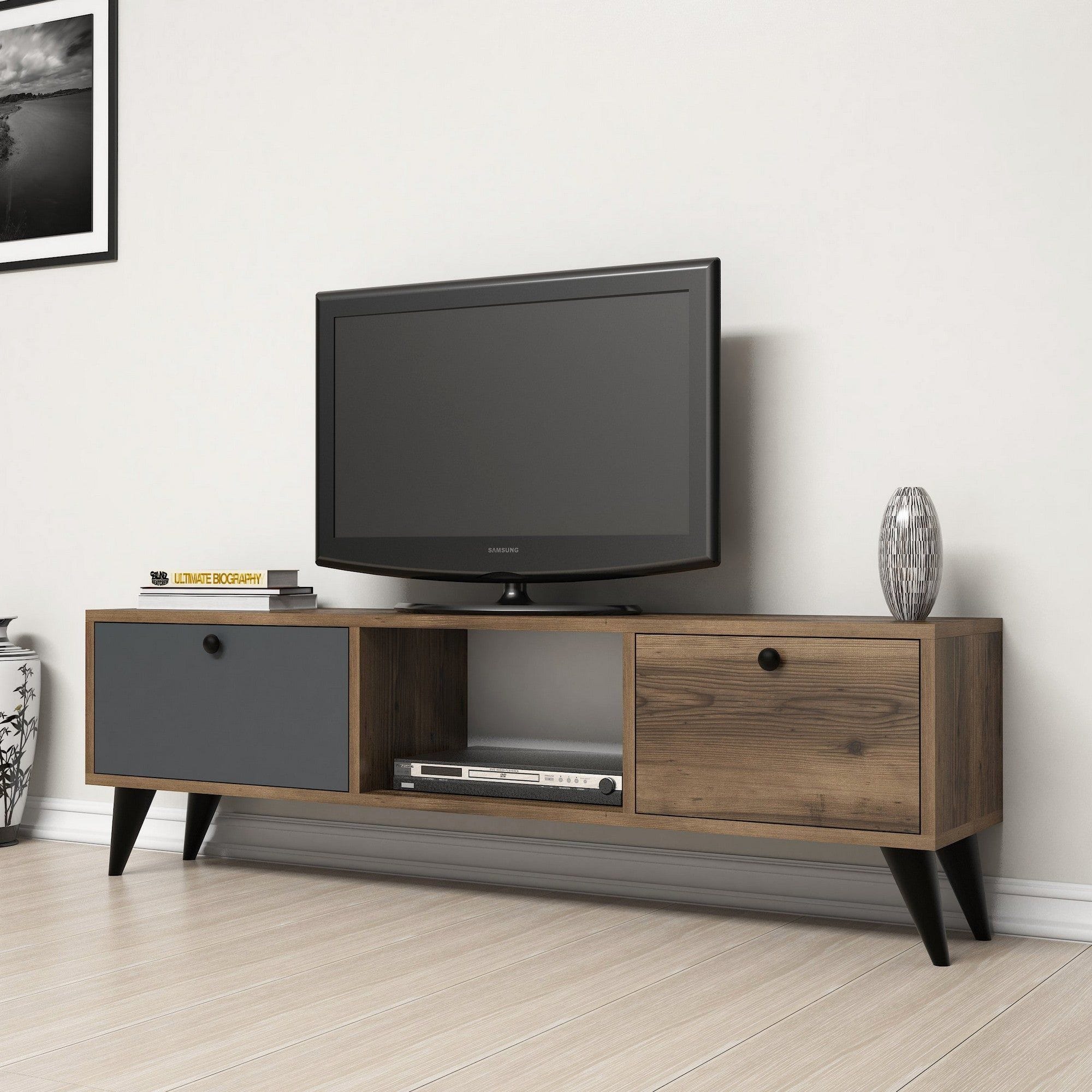 Comoda TV SERENAT 1214, nuc/negru/gri antracit, PAL melaminat, 138x30x43 cm