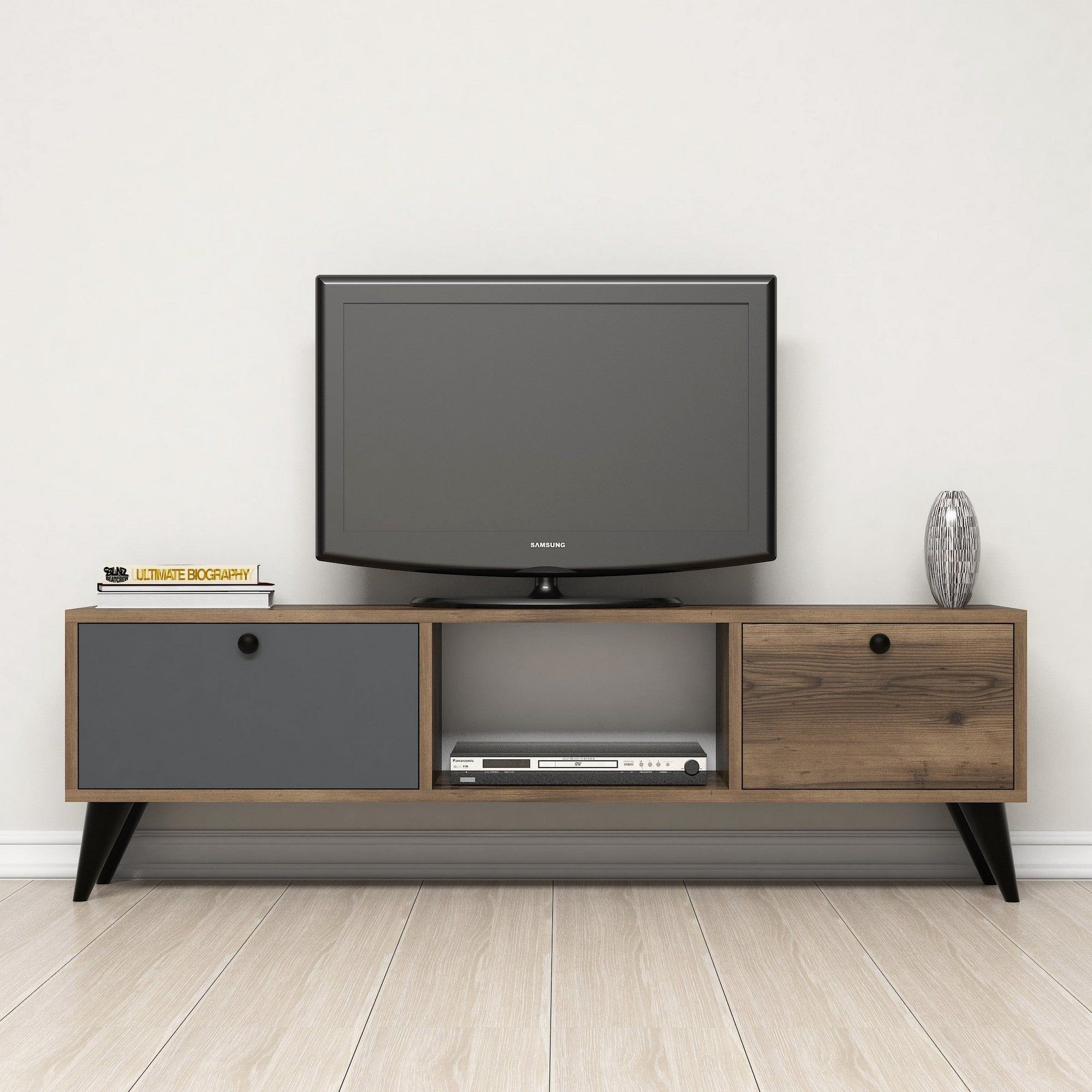 Comoda TV SERENAT 1214, nuc/negru/gri antracit, PAL melaminat, 138x30x43 cm