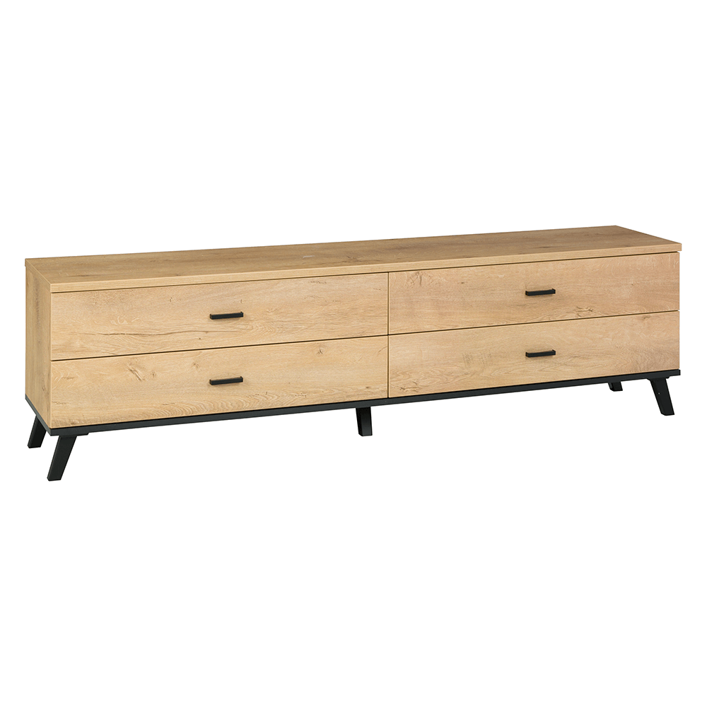 Comoda TV SIRAN TYP 6, stejar lefkas/negru, DTD laminat/plastic, 181x40x50 cm