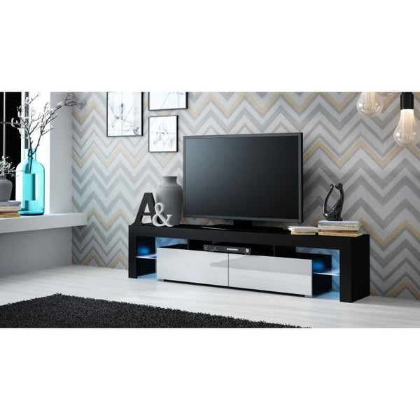 Comoda TV SOLO, negru mat/alb lucios, PAL, 200x35x45 cm