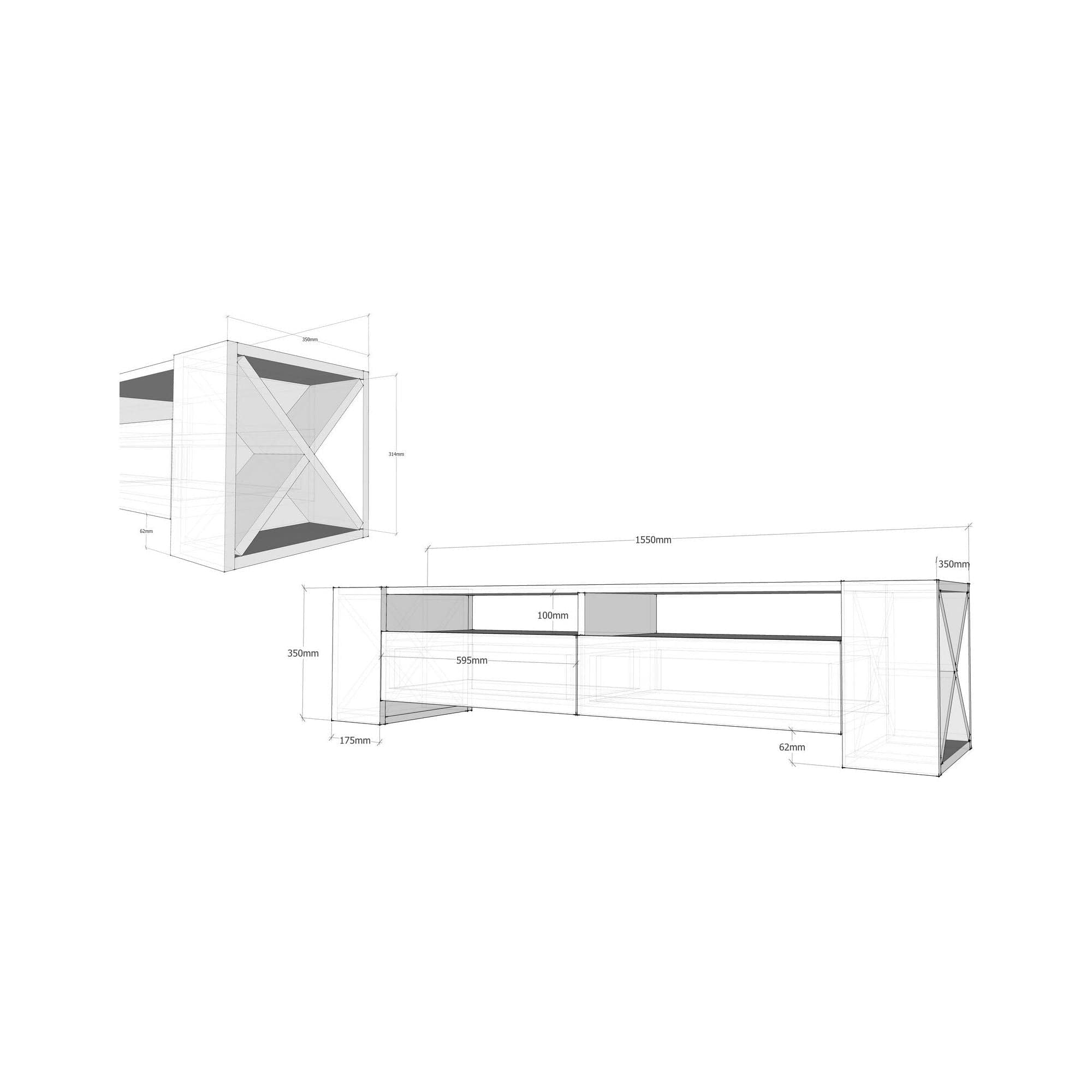 Comoda TV Sosruko, alb, PAL melaminat, 155x35x35 cm