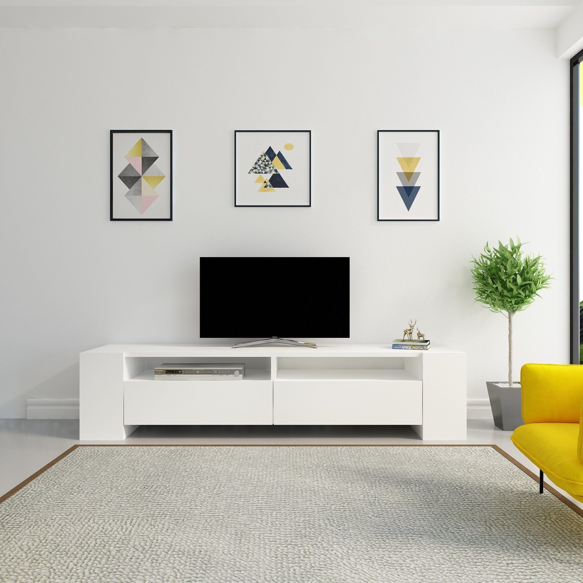 Comoda TV Sosruko, alb, PAL melaminat, 155x35x35 cm