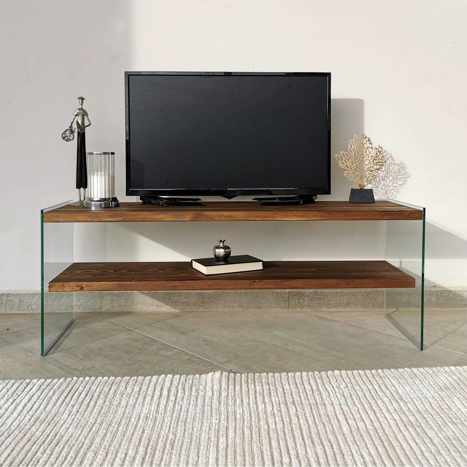 Comoda TV TV103, nuc, sticla/lemn, 120x35x45 cm