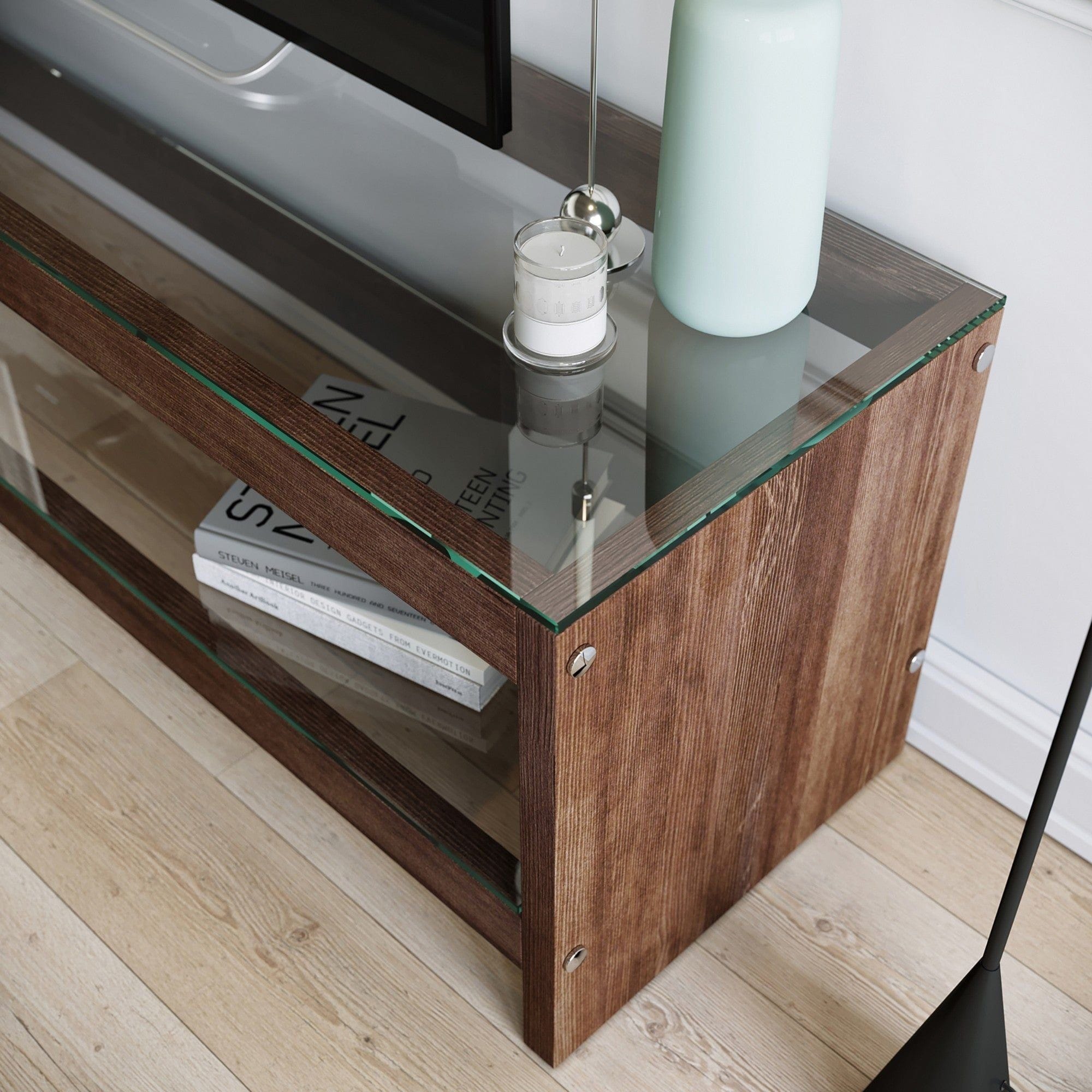 Comoda Tv TV300, nuc, lemn de pin/sticla, 140x40x45 cm