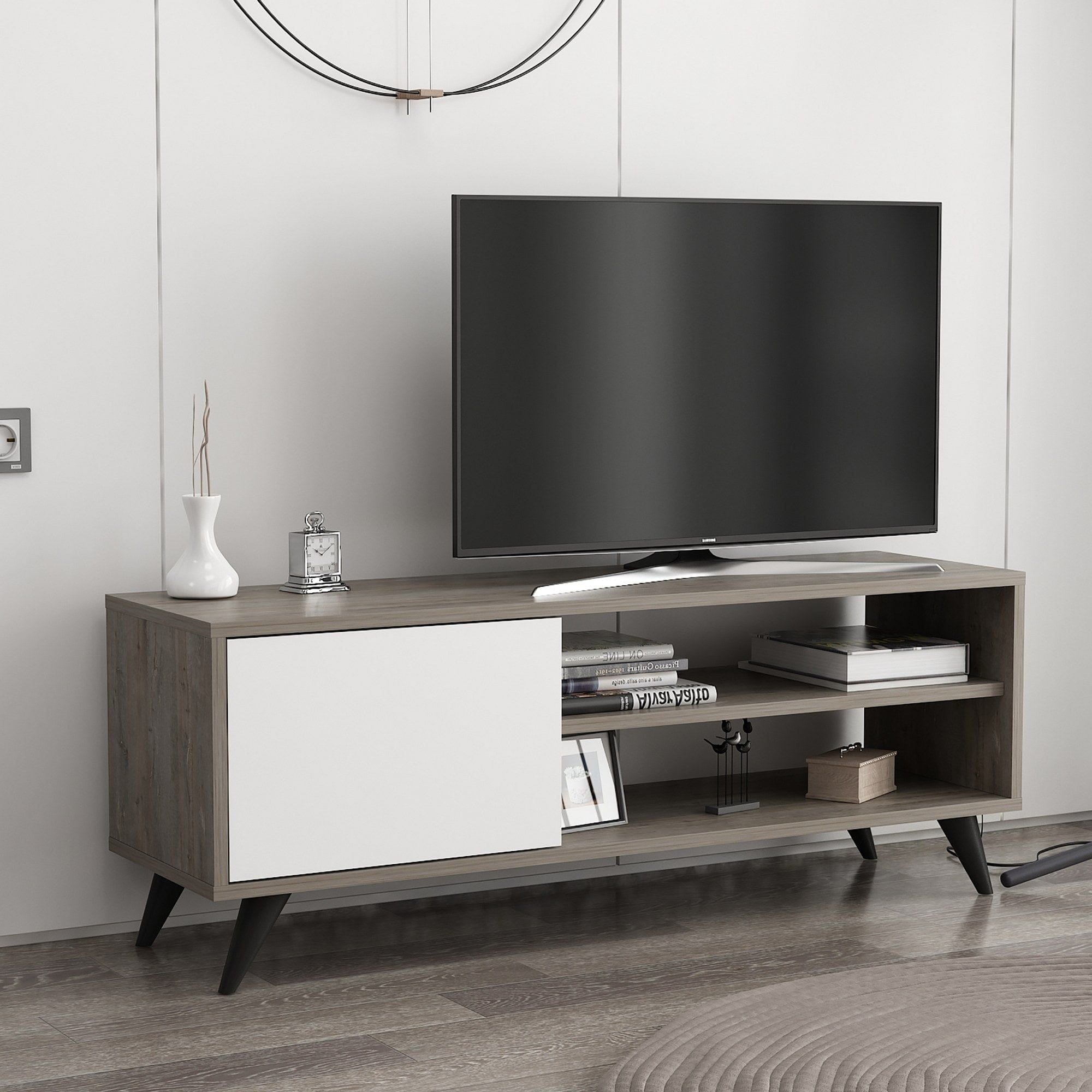 Comoda TV Venga, stejar inchis/alb, PAL melaminat, 120x35x48 cm