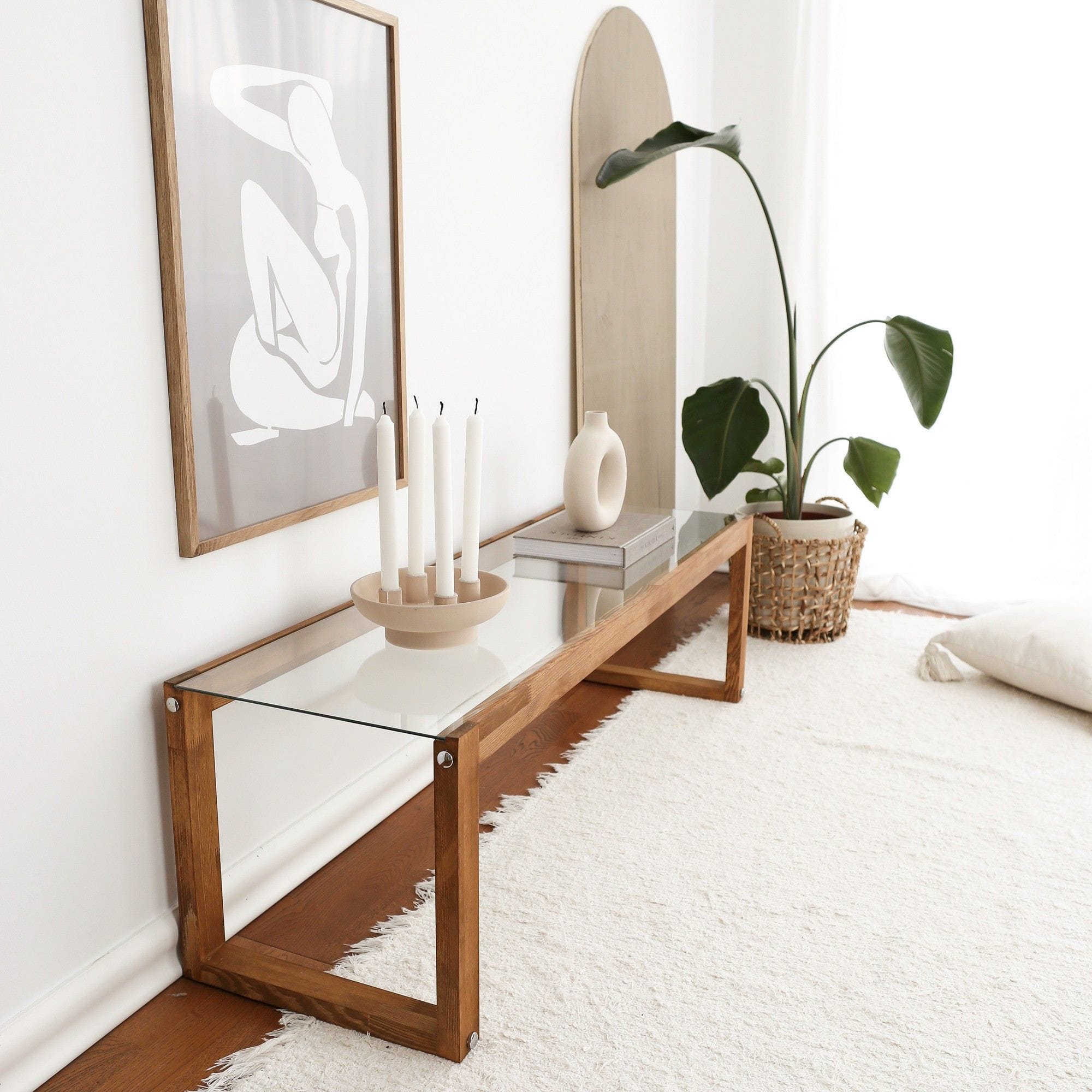 Comoda TV VIA, pin/transparent, lemn/sticla securizata, 130x40x40 cm