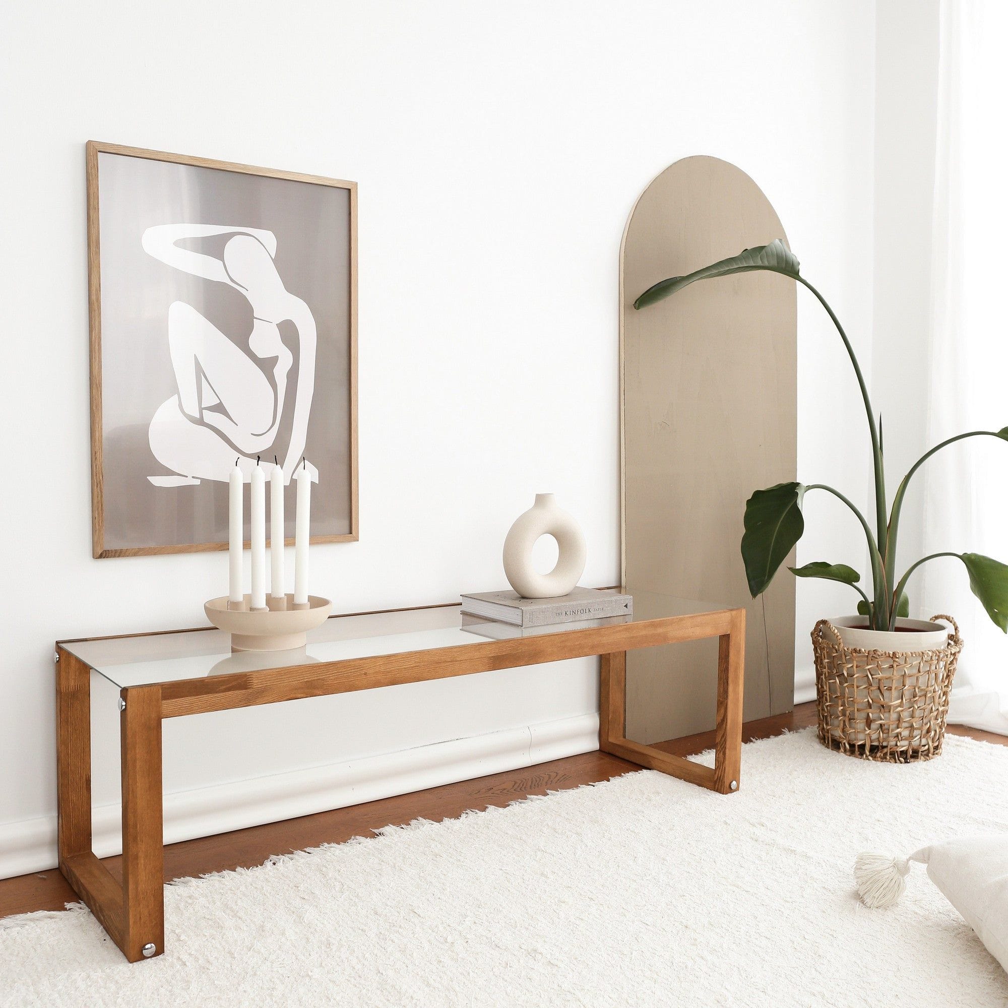 Comoda TV VIA, pin/transparent, lemn/sticla securizata, 130x40x40 cm