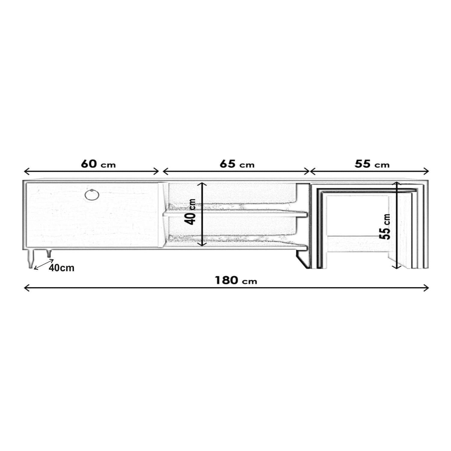 Comoda TV Zigon Sehpali L503, negru/stejar sonoma, PAL melaminat, 180x40x55 cm