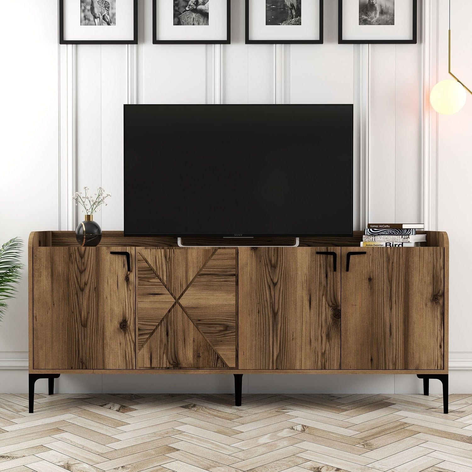 Comoda Venedik, nuc/negru, PAL melaminat/metal, 180x35x78 cm