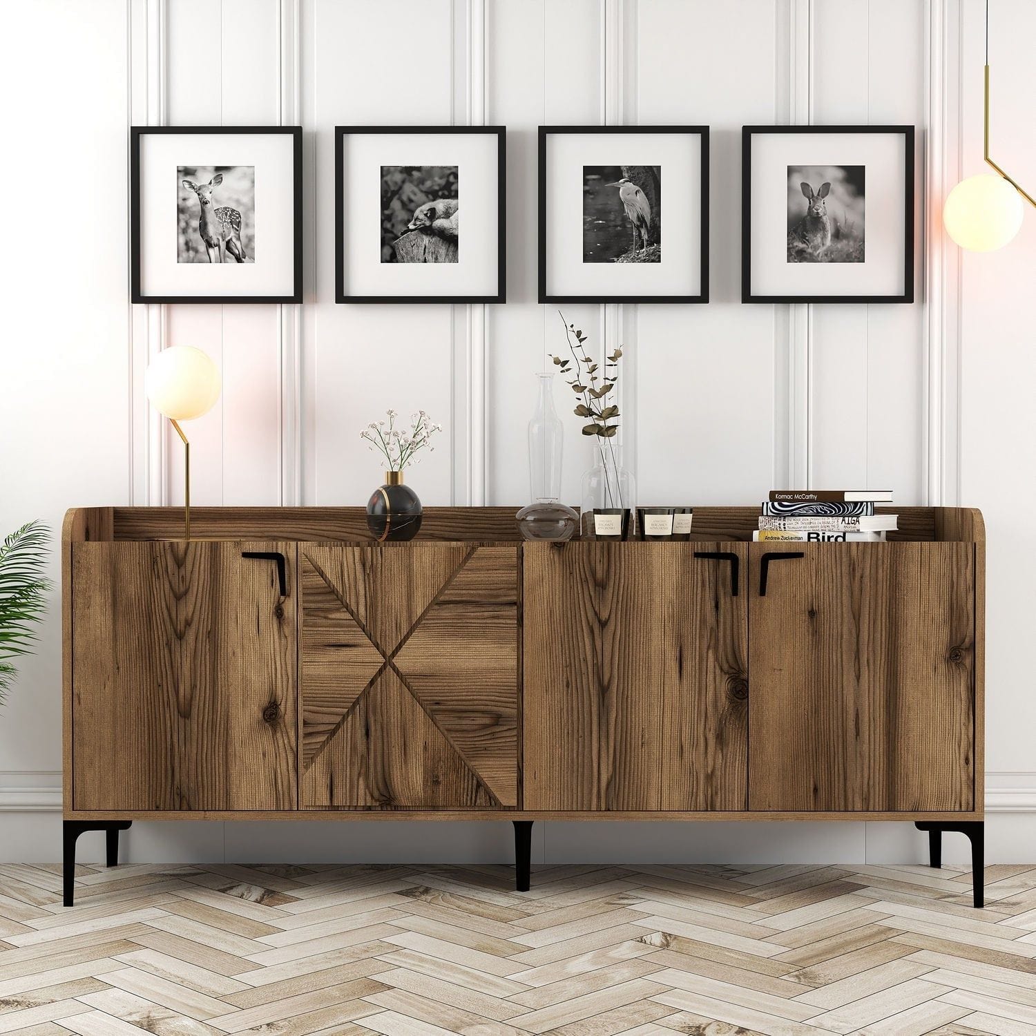 Comoda Venedik, nuc/negru, PAL melaminat/metal, 180x35x78 cm