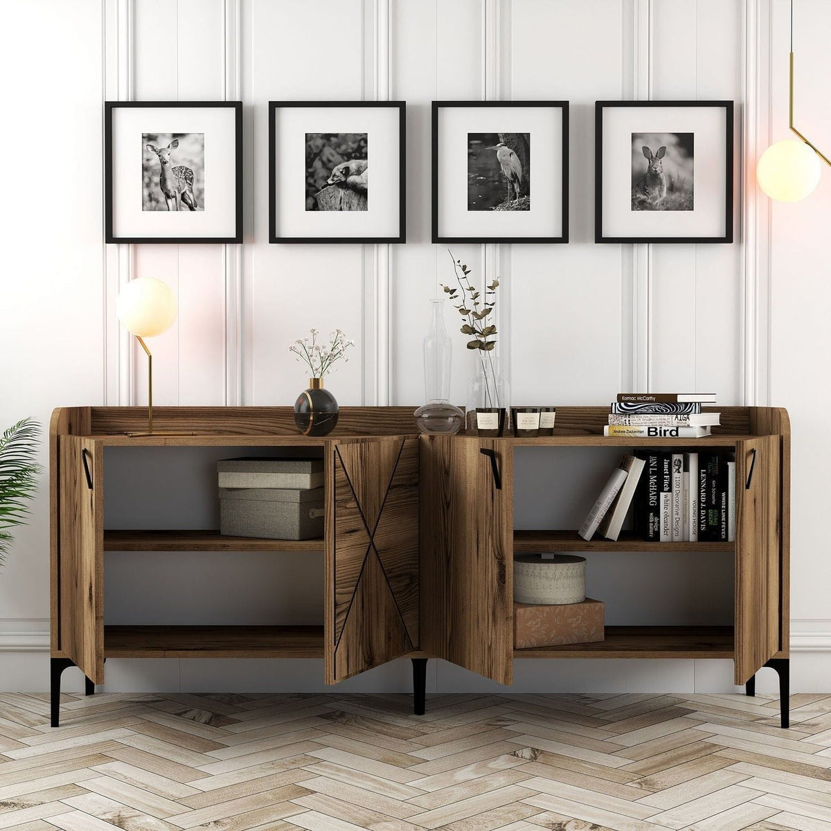 Comoda Venedik, nuc/negru, PAL melaminat/metal, 180x35x78 cm