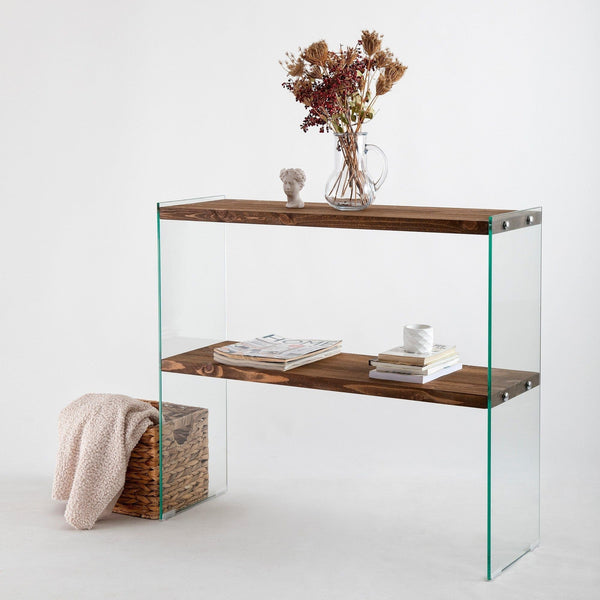 Comoda VENEDIK, nuc, sticla/lemn, 90x30x80 cm
