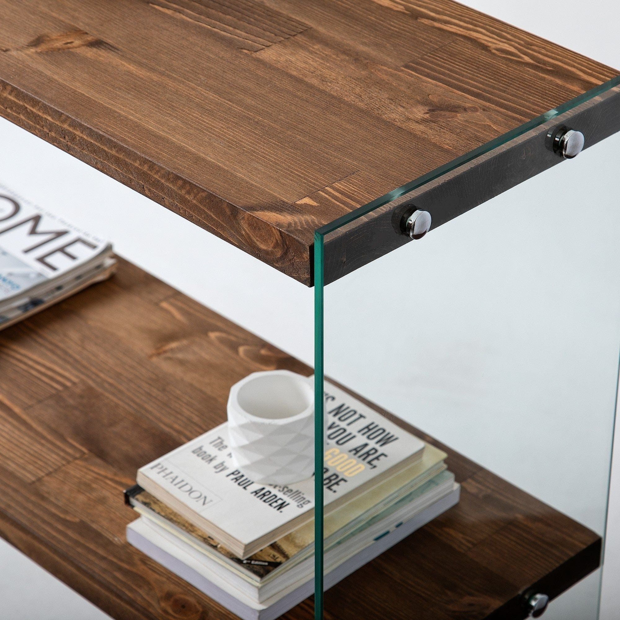 Comoda VENEDIK, nuc, sticla/lemn, 90x30x80 cm