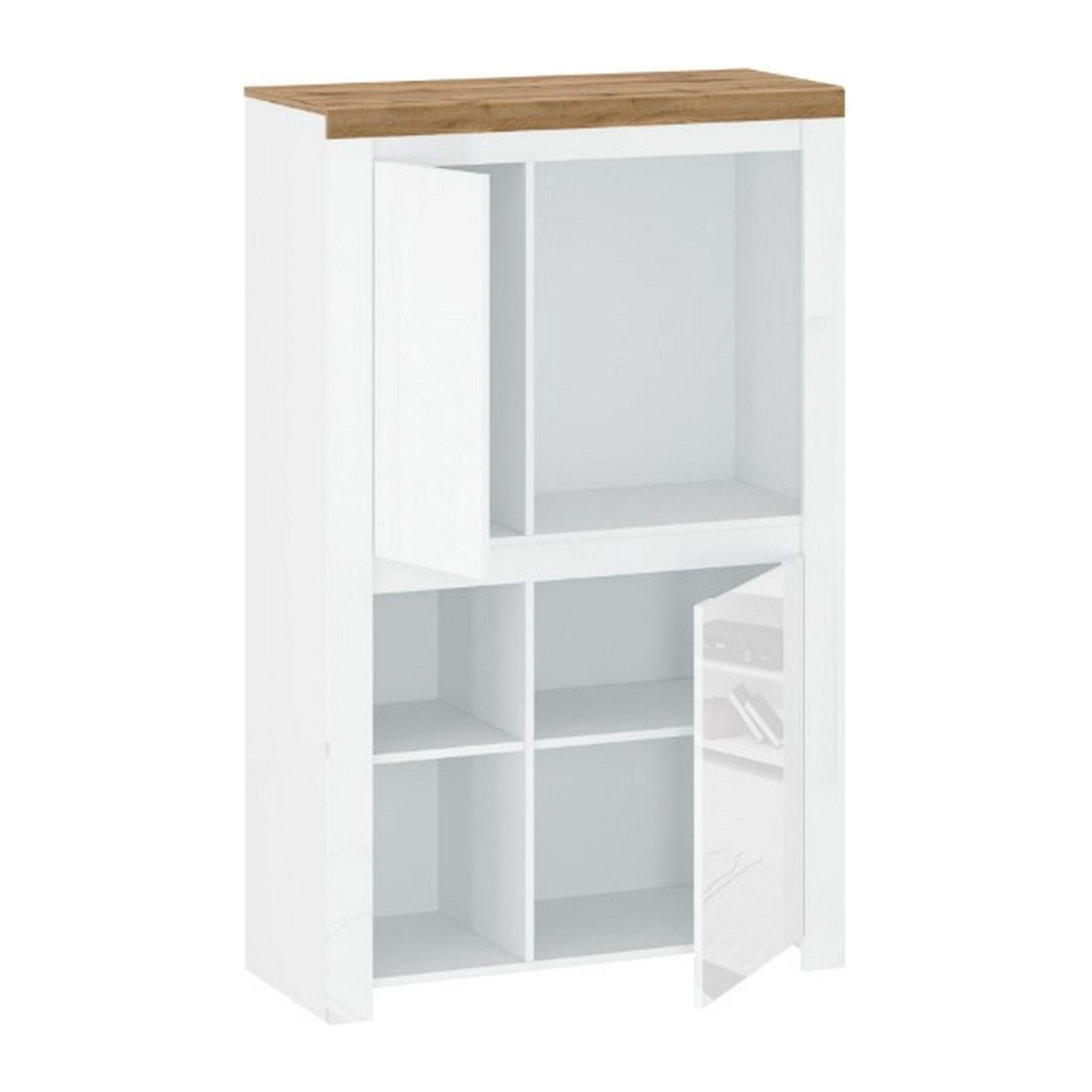 Comoda VIGO 2D, alb lucios/stejar wotan, PAL laminat, 98x42x157 cm