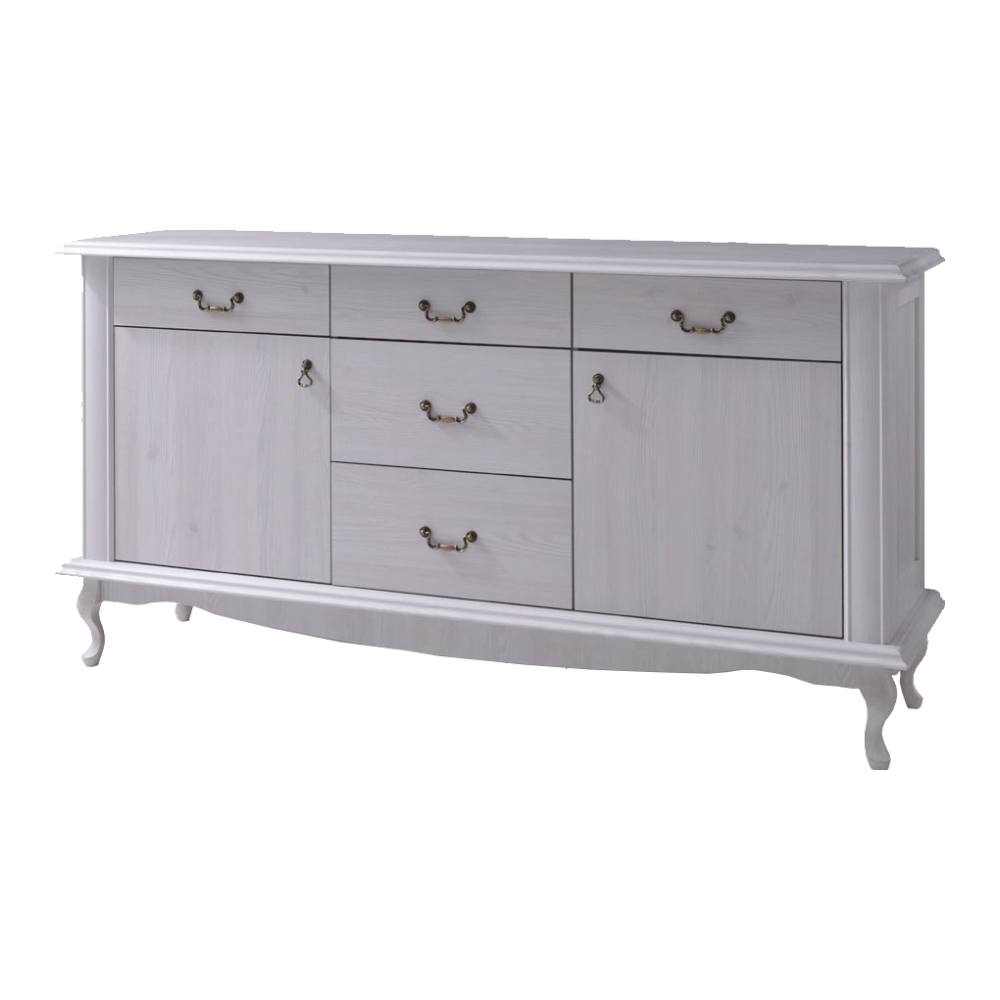 Comoda VILAR DA7, pin alb, DTD laminat/metal, 165x47x89 cm