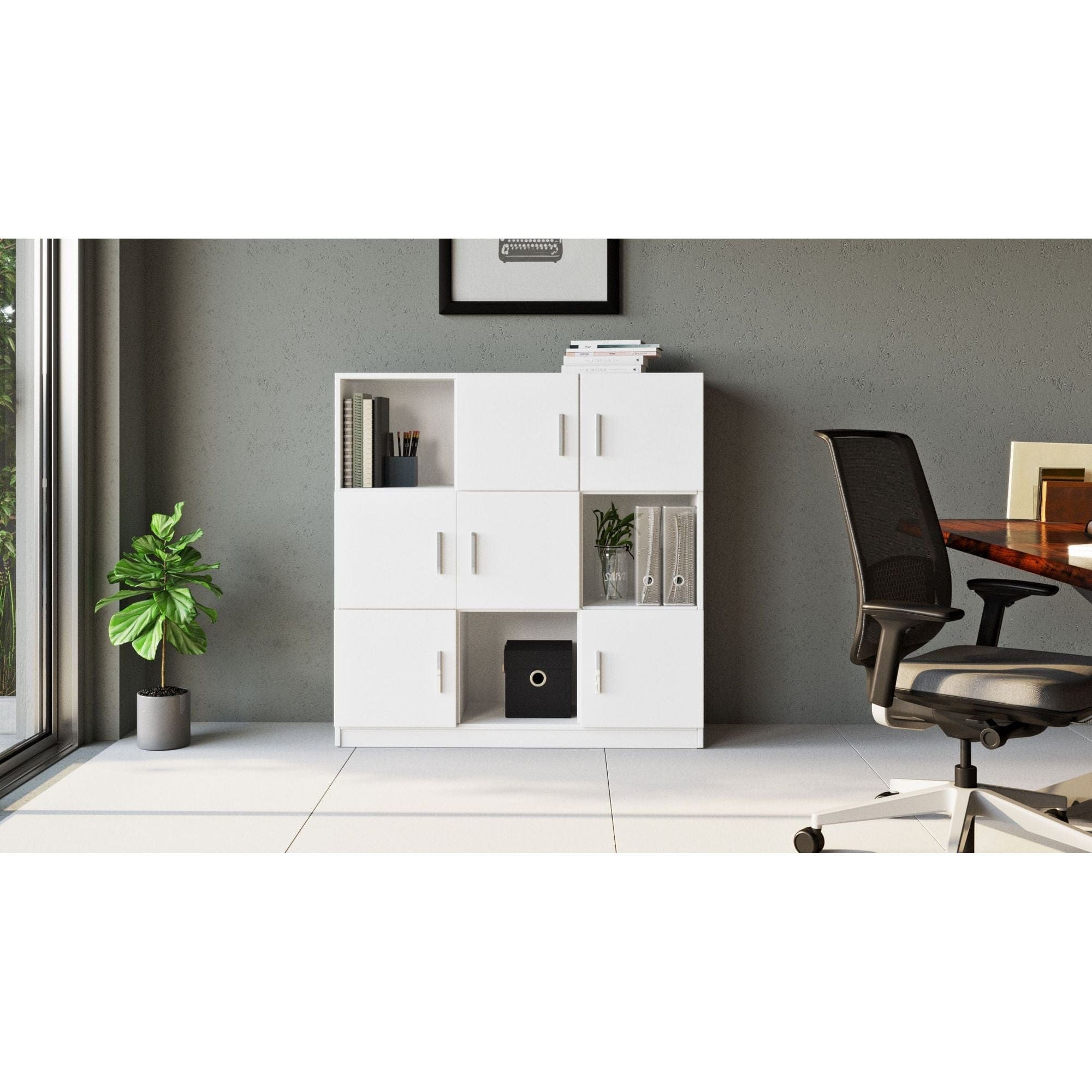 Comoda VO7-W, alb, PAL melaminat, 120x38x122 cm