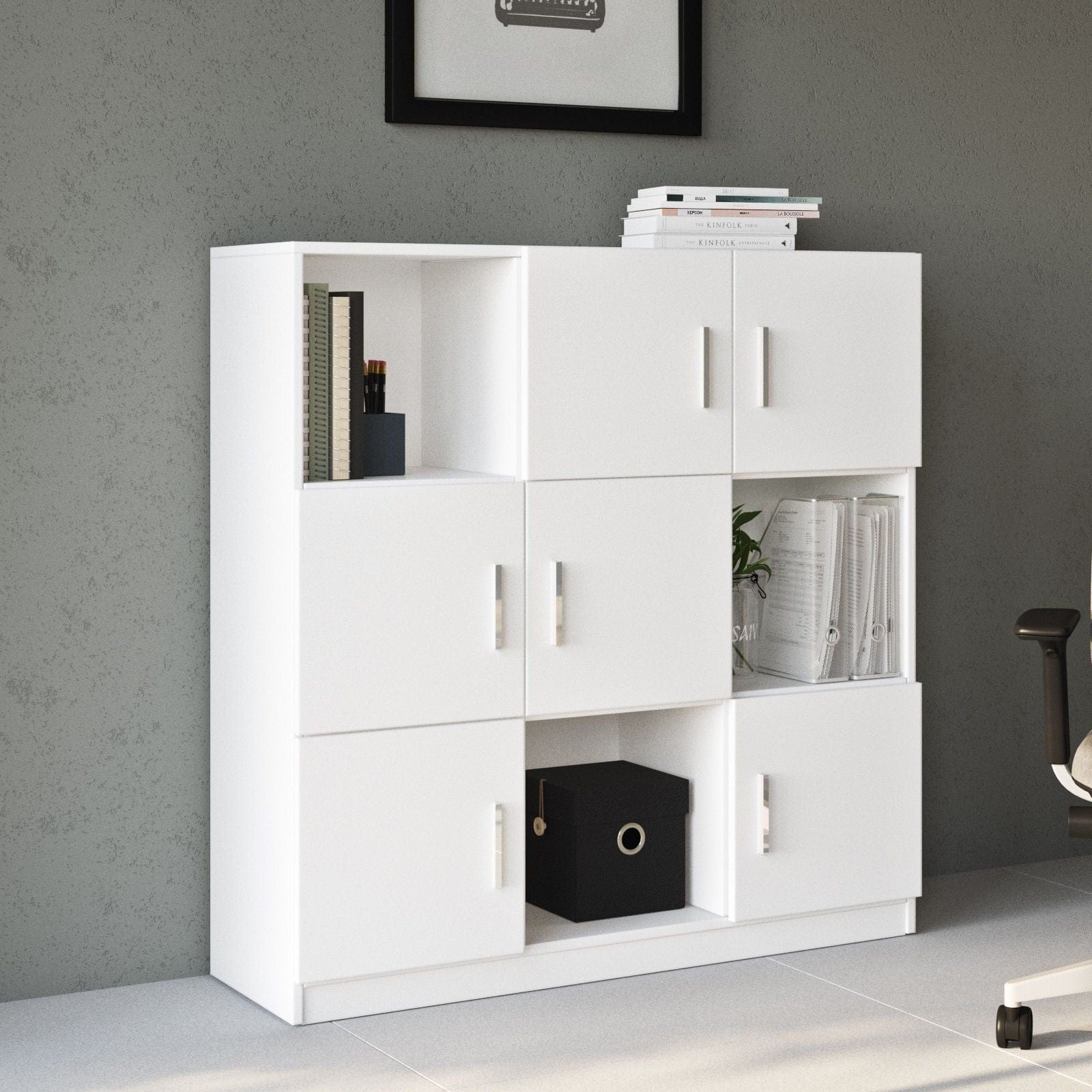 Comoda VO7-W, alb, PAL melaminat, 120x38x122 cm