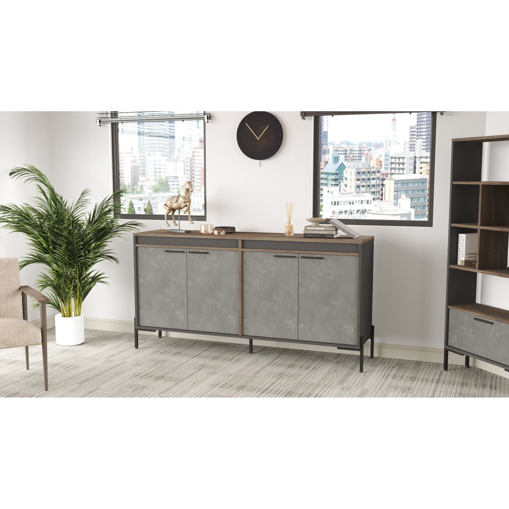 Comoda VS5 - CGA, gri/nuc, PAL melaminat/metal, 184x45x92 cm