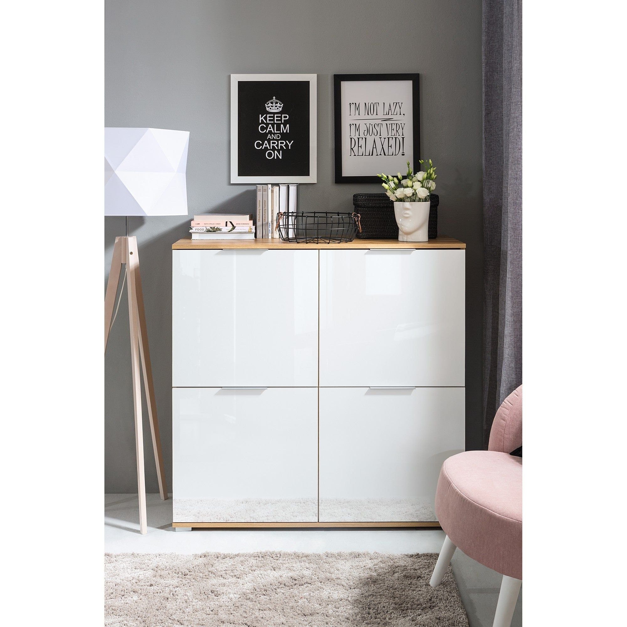 Comoda ZELE KOM4D, alb/stejar wotan, PAL, 104x41x106 cm