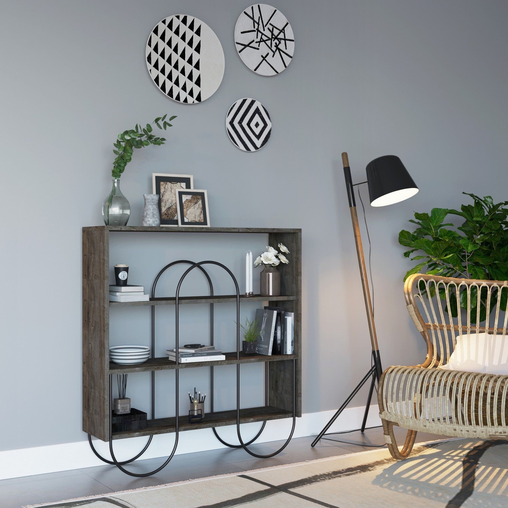 Consola NORFOLK, nuc inchis/negru, PAL melaminat/metal, 96x26x99 cm