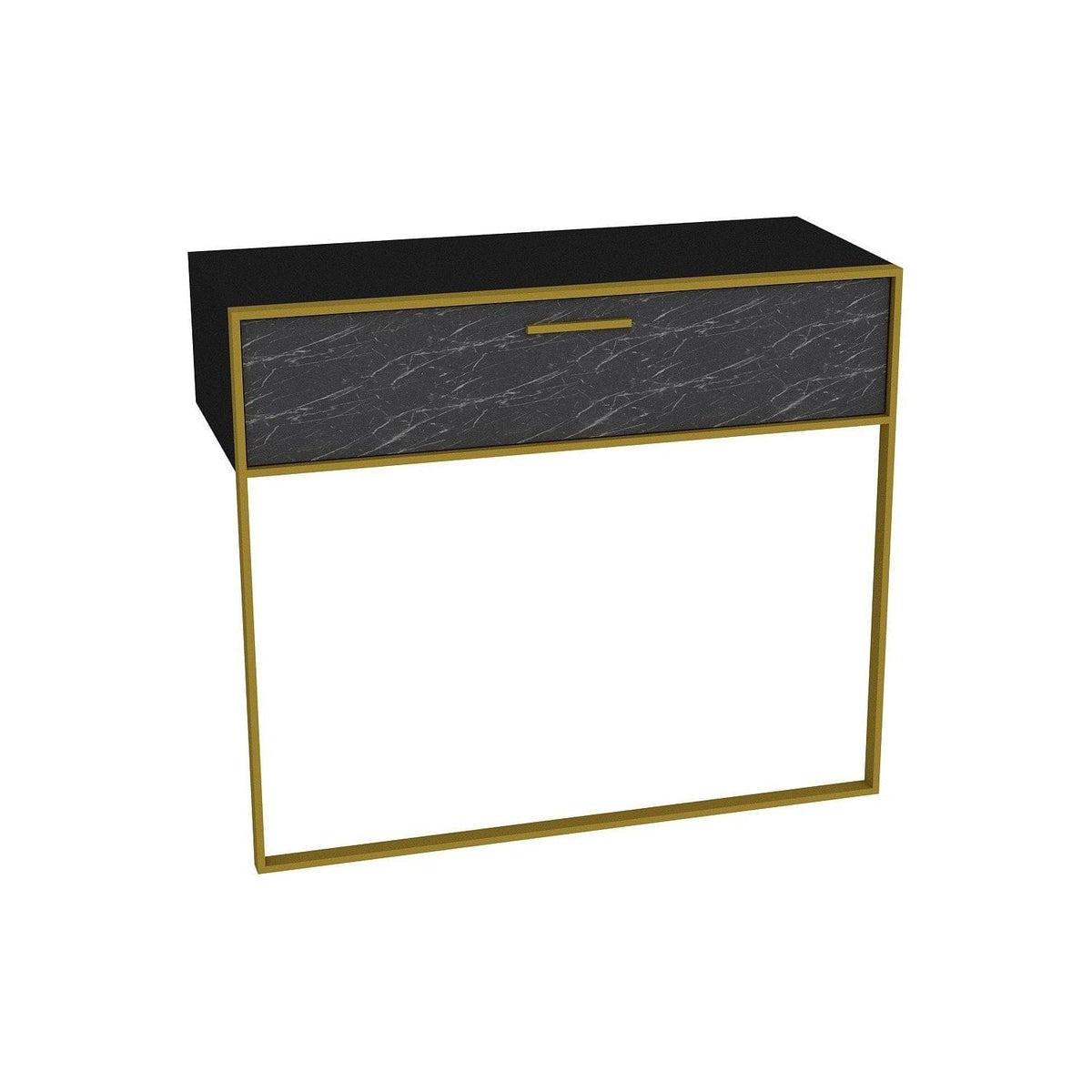 Consola POLKA, negru/auriu, PAL melaminat/metal, 90x39x77 cm