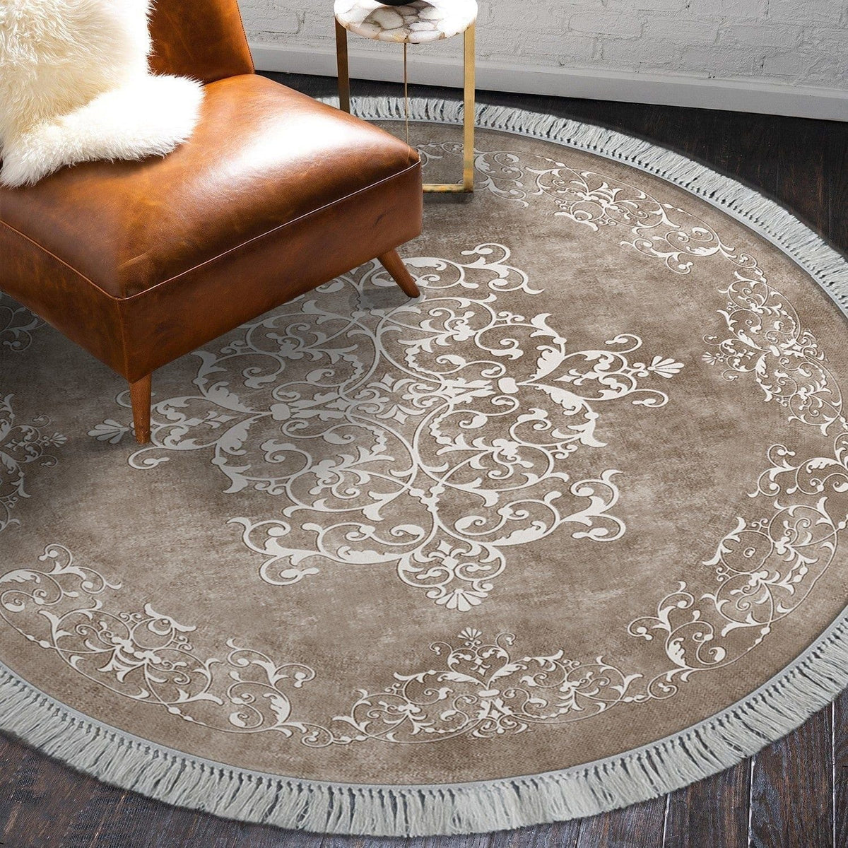 Covor, 100x100 cm, forma rotunda, poliester, bej, ALN400616BJ17