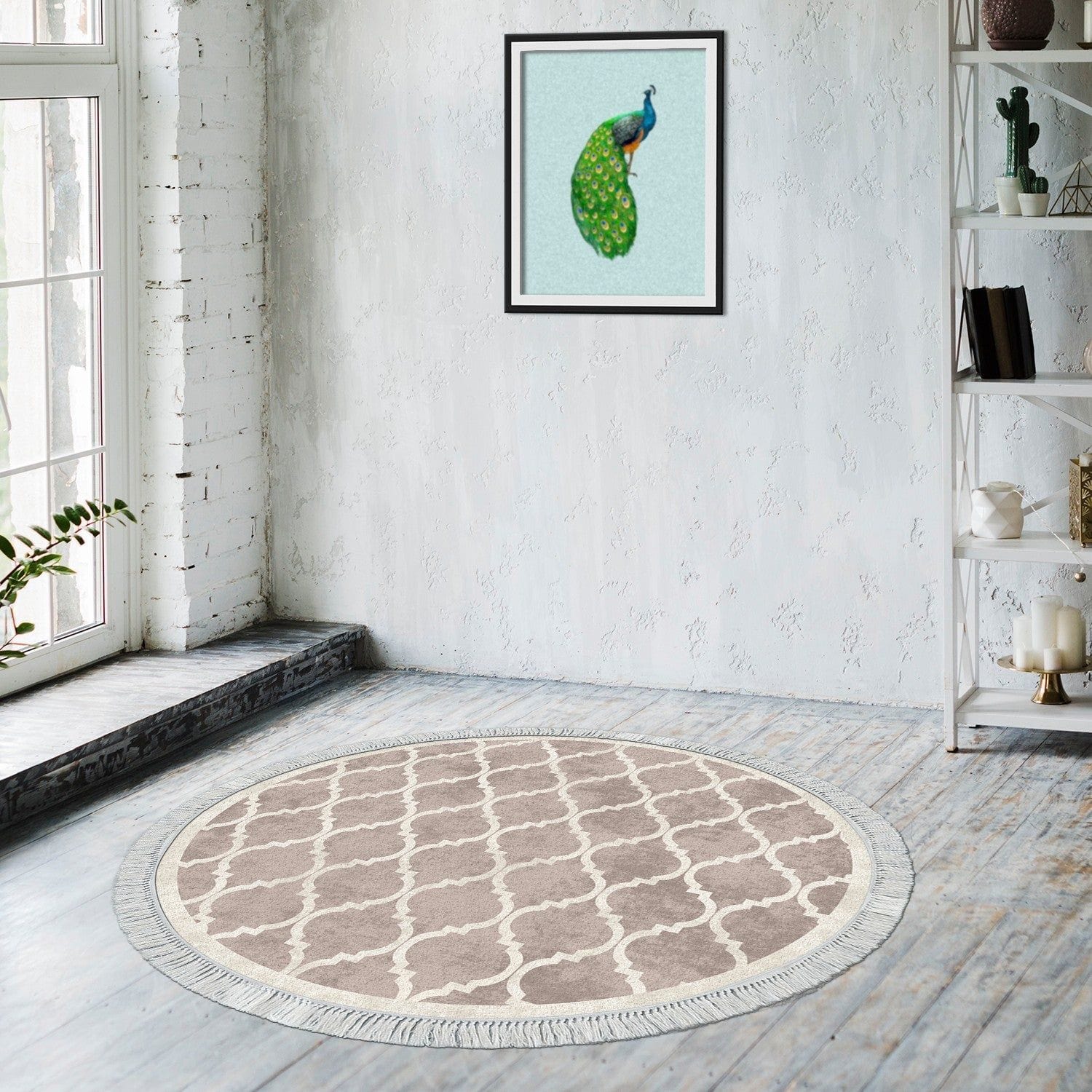 Covor, 100x100 cm, forma rotunda, poliester, crem/maro, ALN400601KR17