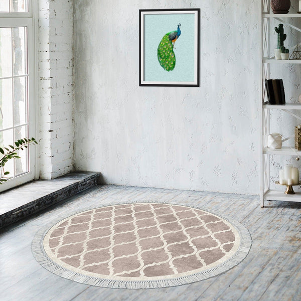Covor, 100x100 cm, forma rotunda, poliester, crem/maro, ALN400601KR17