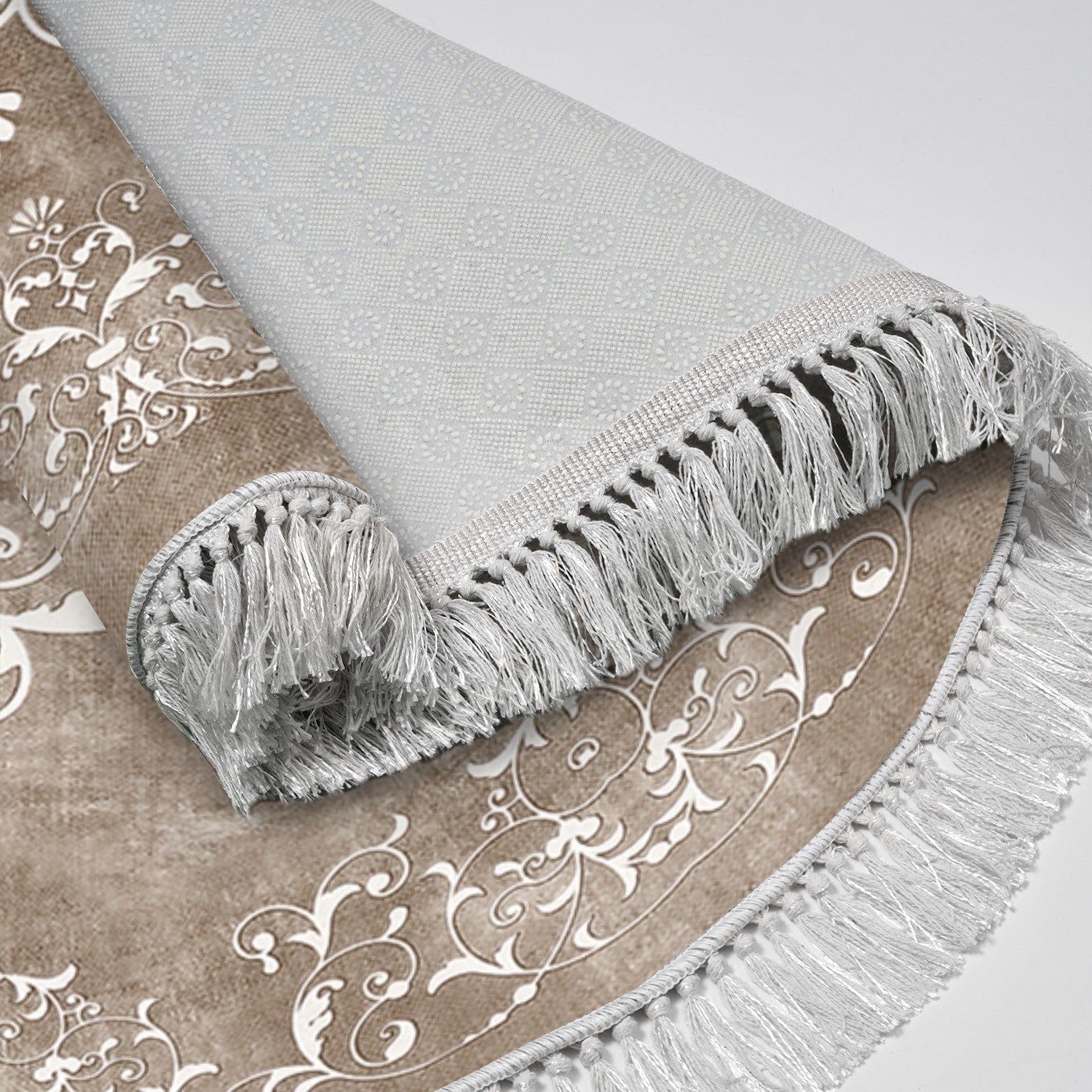 Covor ALN400616BJ18, 180x180 cm, forma rotunda, poliester, bej