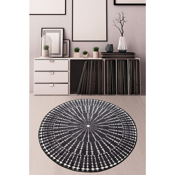 Covor BUIO DJT CAP, 140x140 cm, forma rotunda, tesatura de catifea/poliester, negru/alb