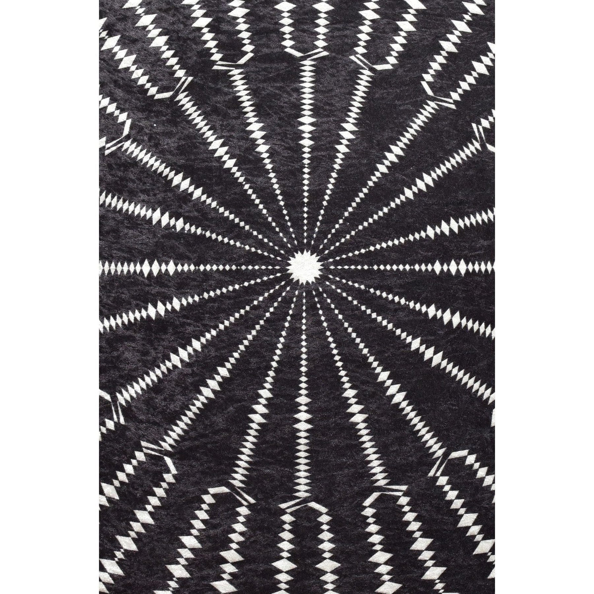 Covor BUIO DJT CAP, 140x140 cm, forma rotunda, tesatura de catifea/poliester, negru/alb