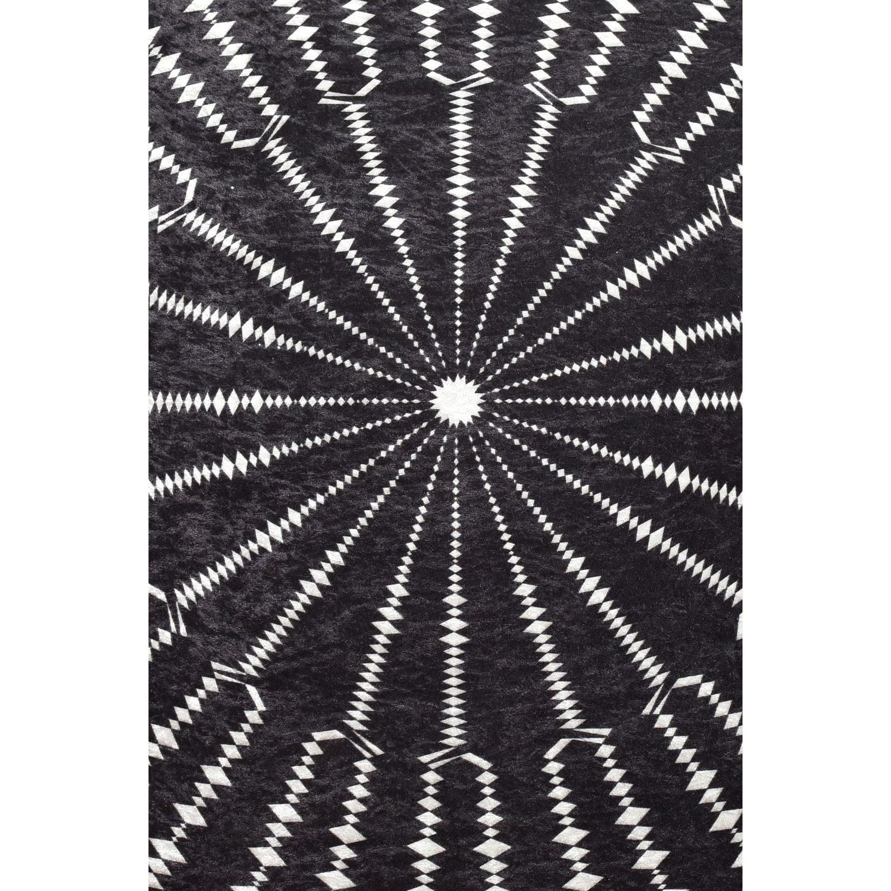 Covor BUIO DJT CAP, 140x140 cm, forma rotunda, tesatura de catifea/poliester, negru/alb