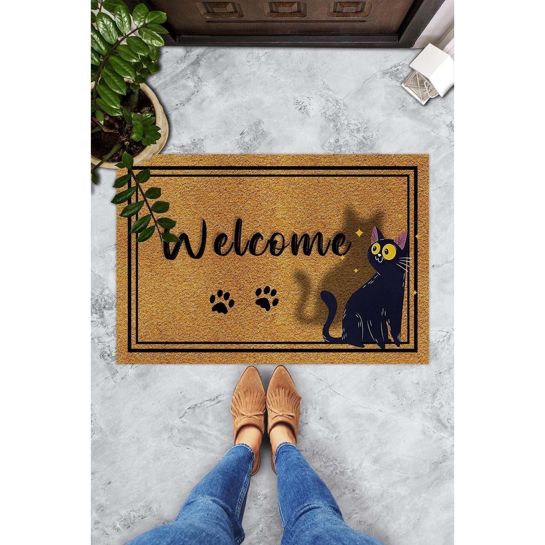 Covor intrare CONFUS CHAT, 40x60 cm, forma dreptunghiulara, PVC, maro/negru