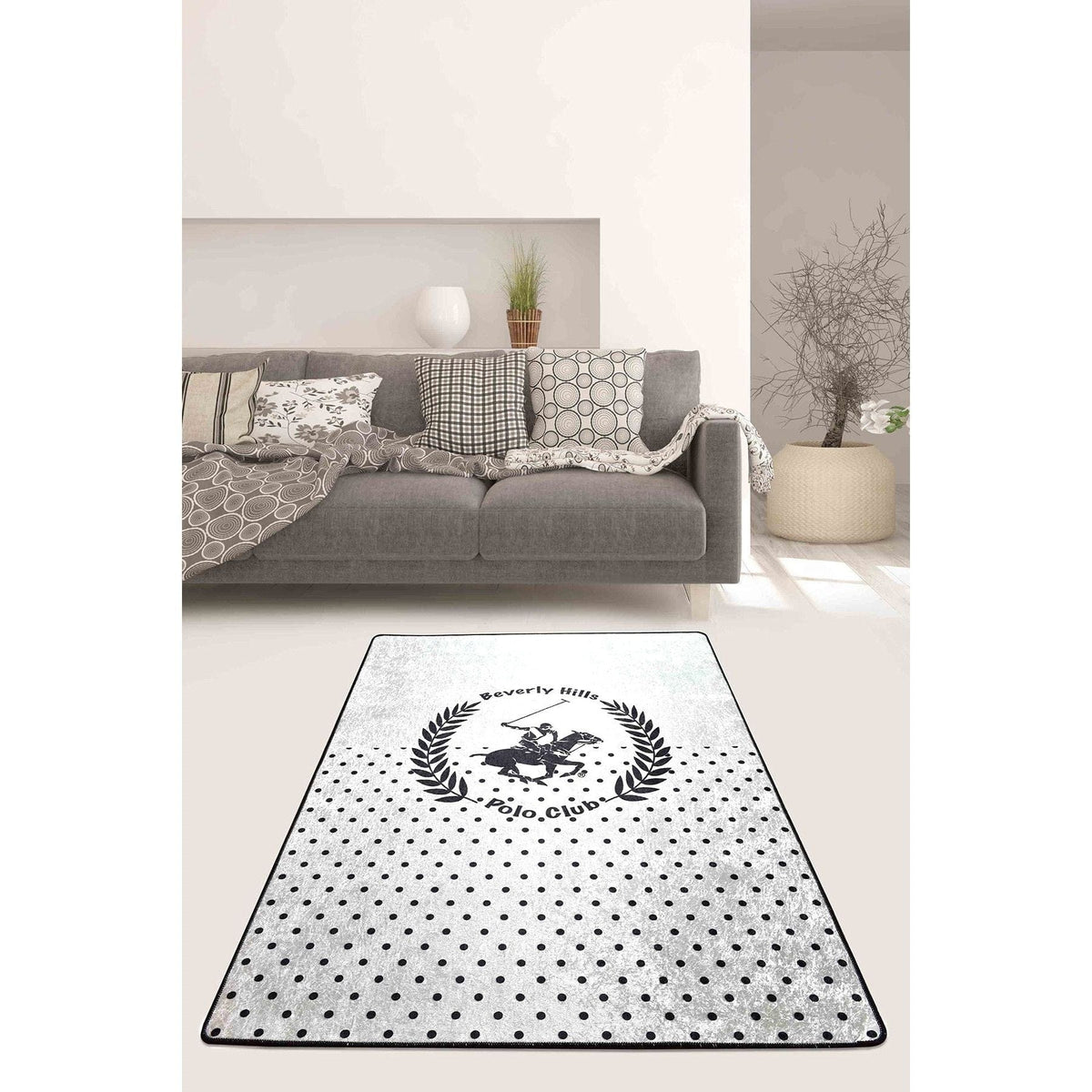 Covor MARTIN, 120x180 cm, forma dreptunghiulara, poliester/tesatura de catifea, negru/alb