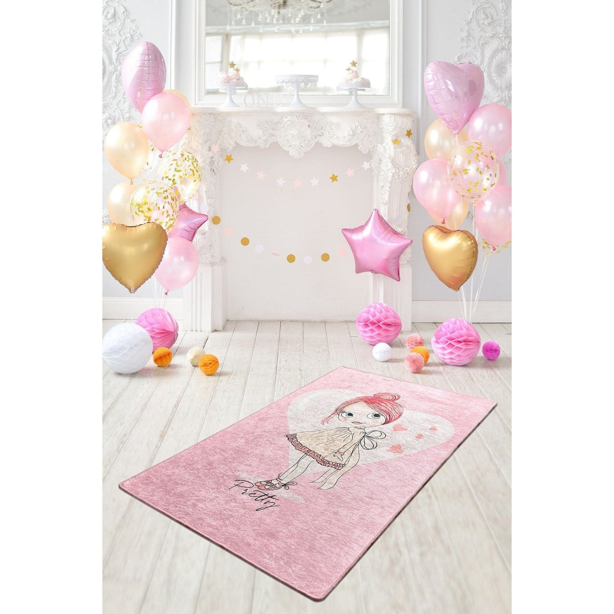 Covor PRETTY, 100x160 cm, forma dreptunghiulara, poliester/stofa catifelata, roz