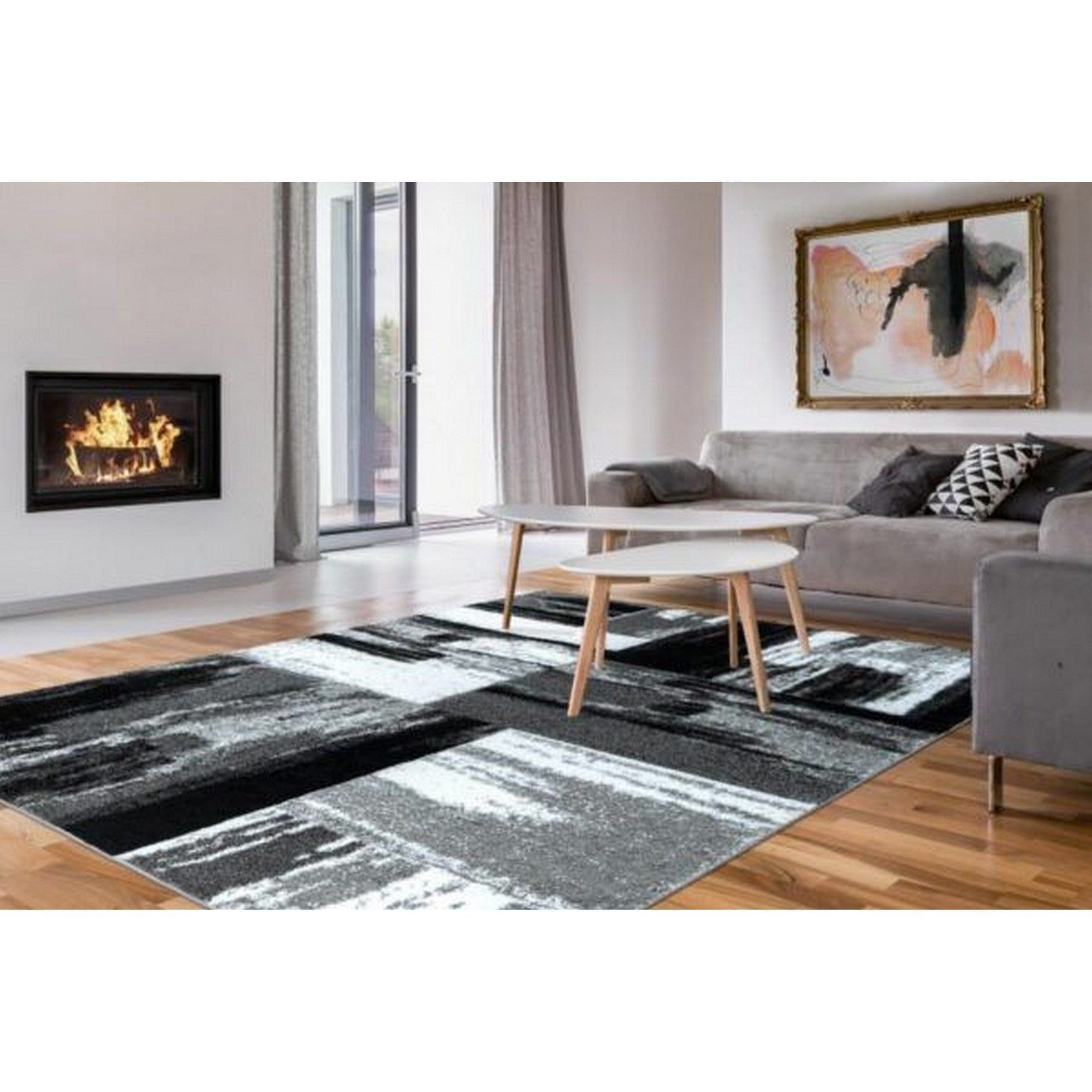 Covor SWING 100, 160x230 cm, forma dreptunghiulara, polipropilena, argintiu/negru