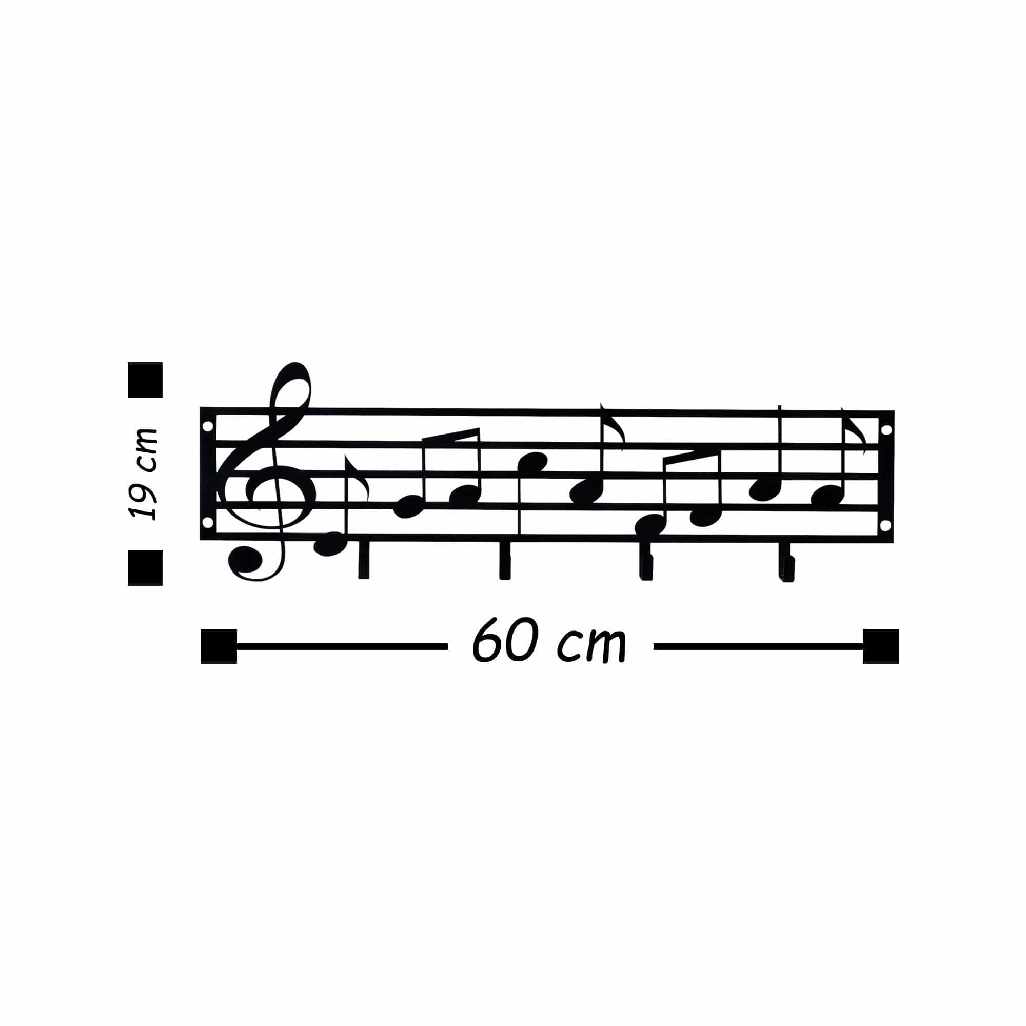 Cuier NOTE, negru, metal, 60x19 cm