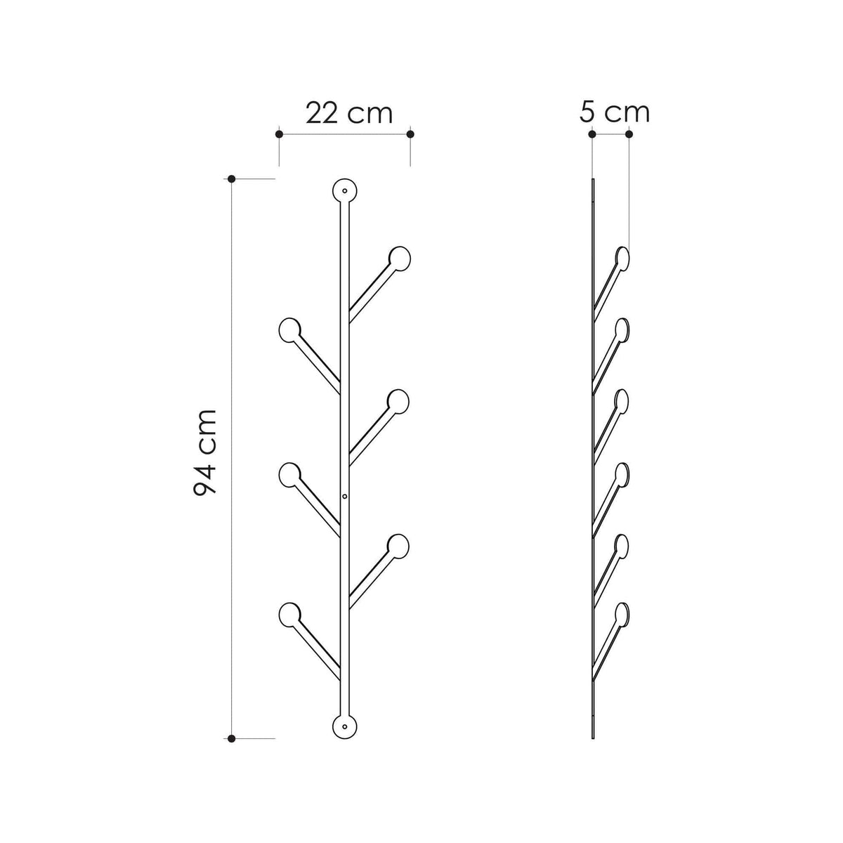 Cuier PONPON, negru, metal, 22x5x94 cm