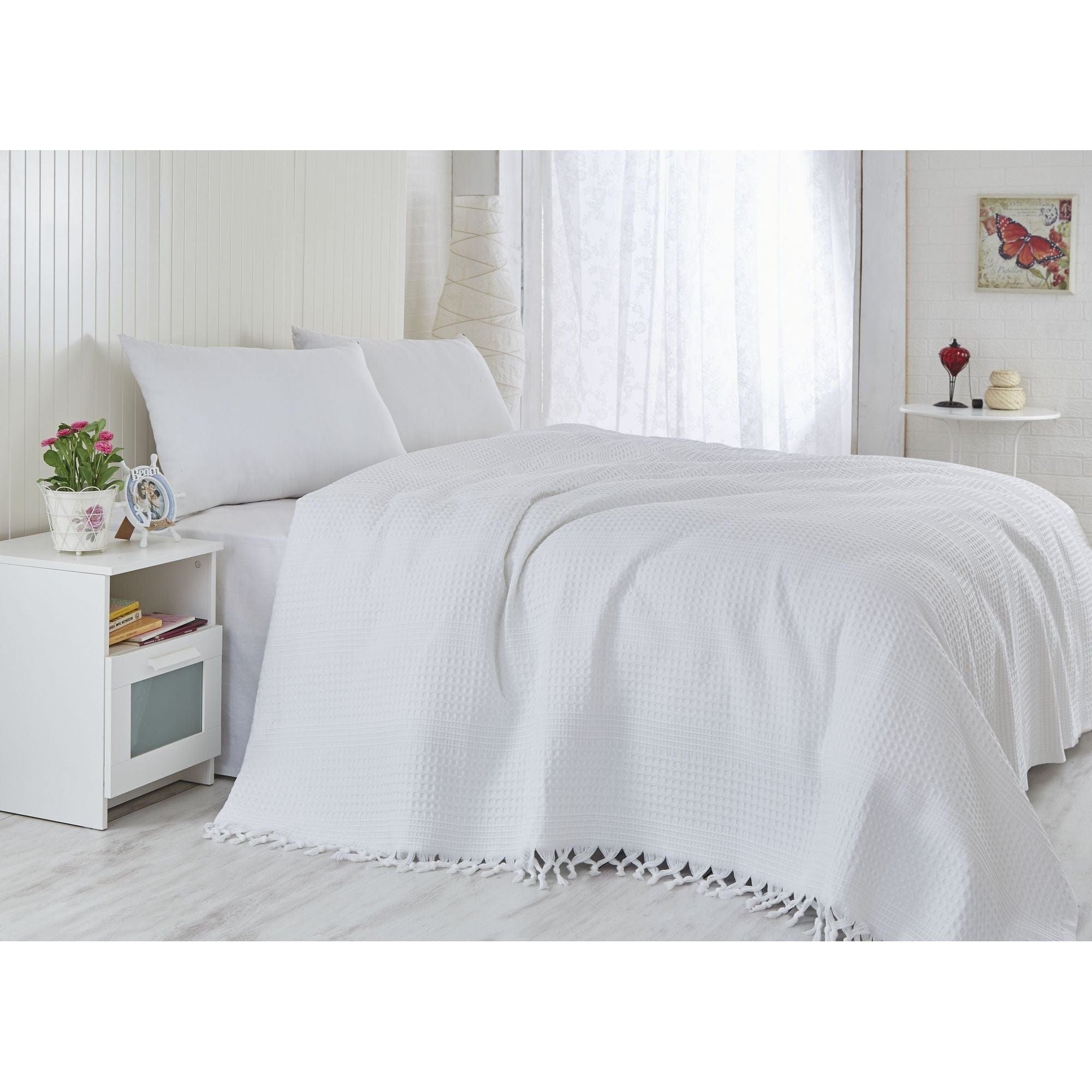 Cuvertura pat dublu 157SHS5207, alb, bumbac, 220x240 cm