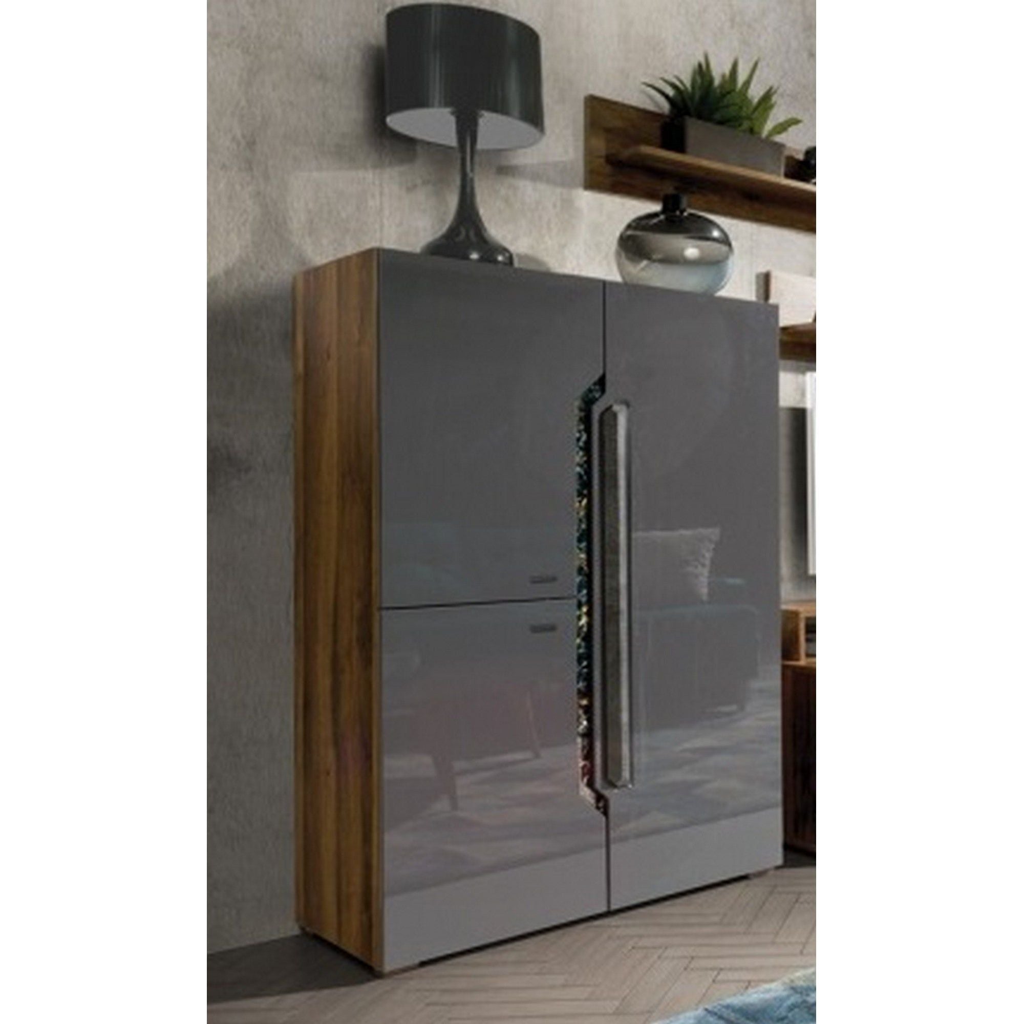 Comoda DAVOS D15, nuc/gri lucios, PAL laminat, 86x42x131 cm