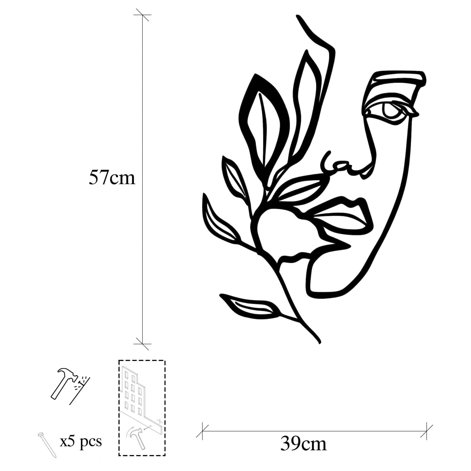 Decoratiune perete 575TNL1130, negru, metal, 39x57 cm